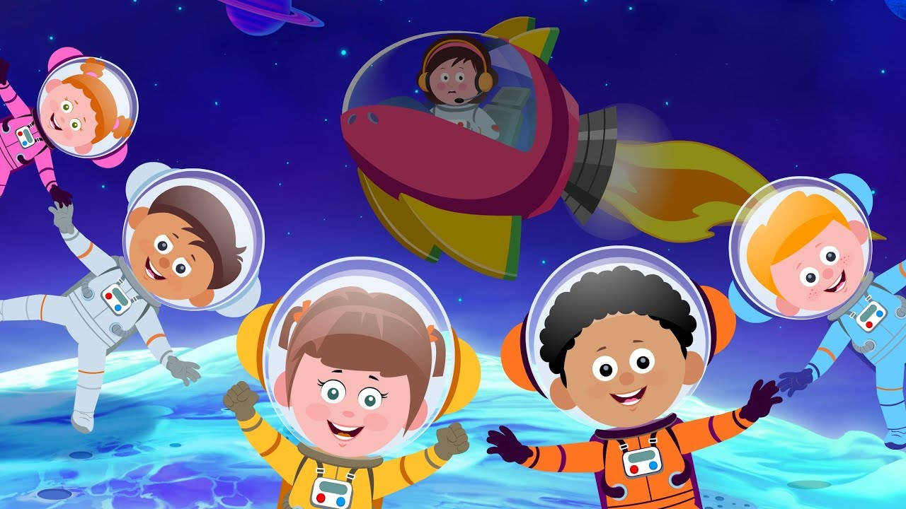 Astronaut Kids With Spaceship Wallpaper