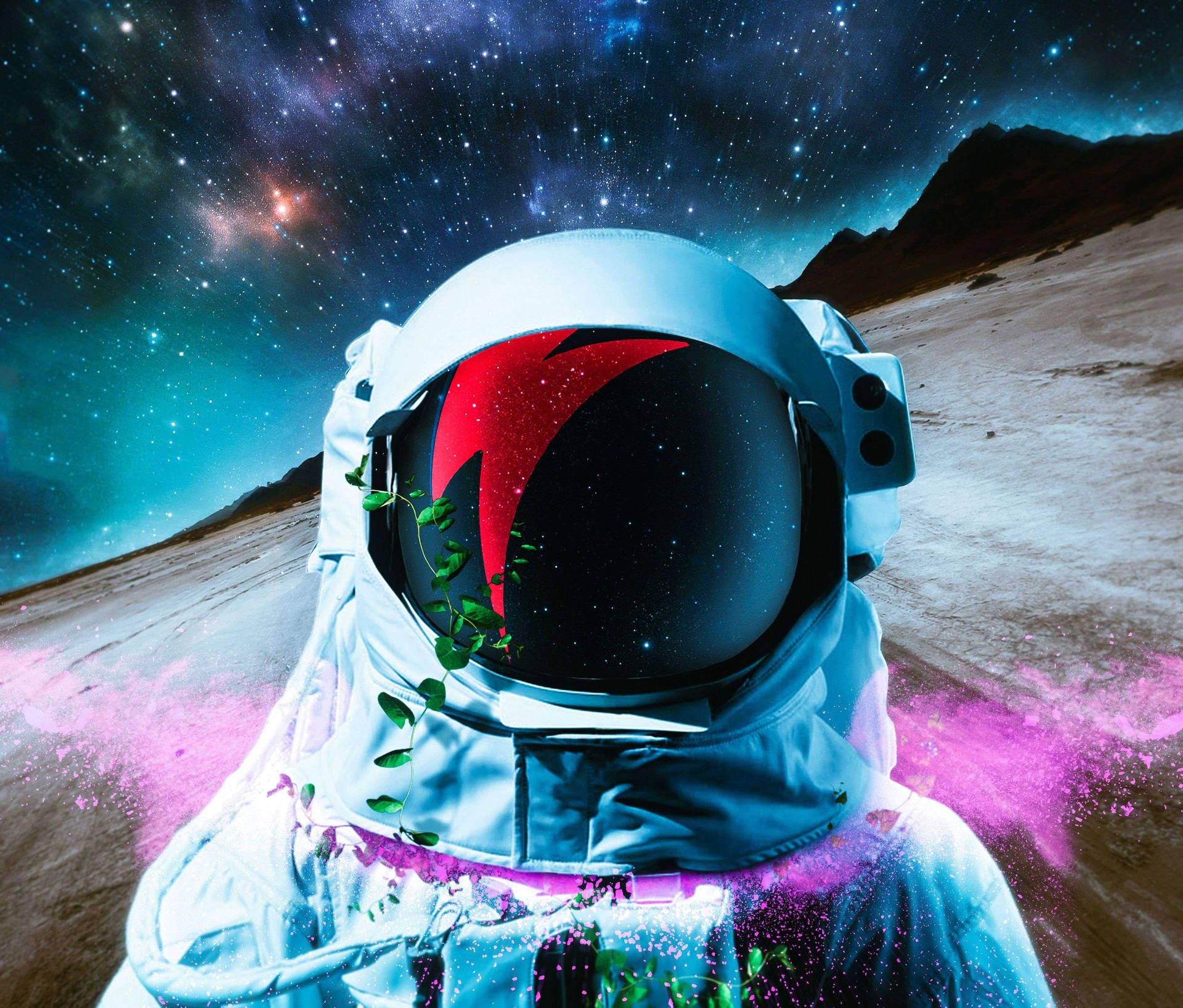 Astronaut Neon Streak Aesthetic Wallpaper