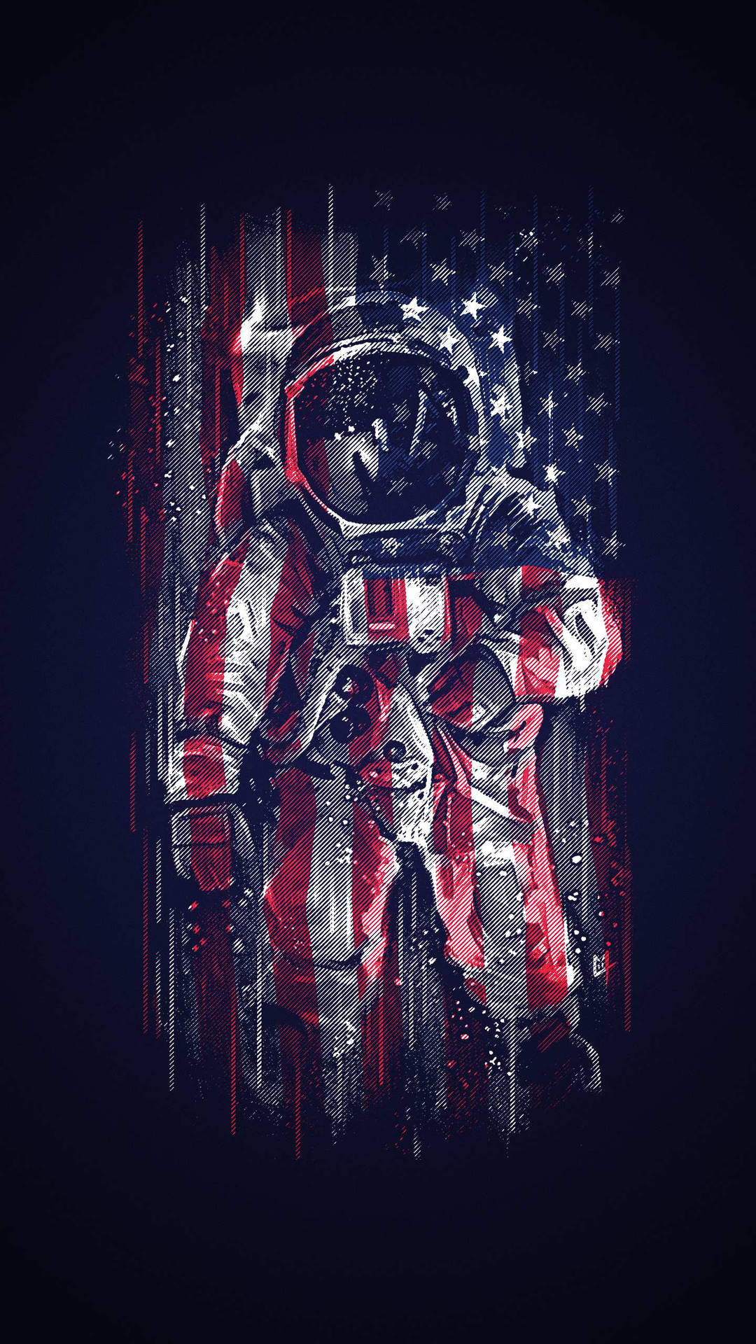 Astronaut On Dark American Flag