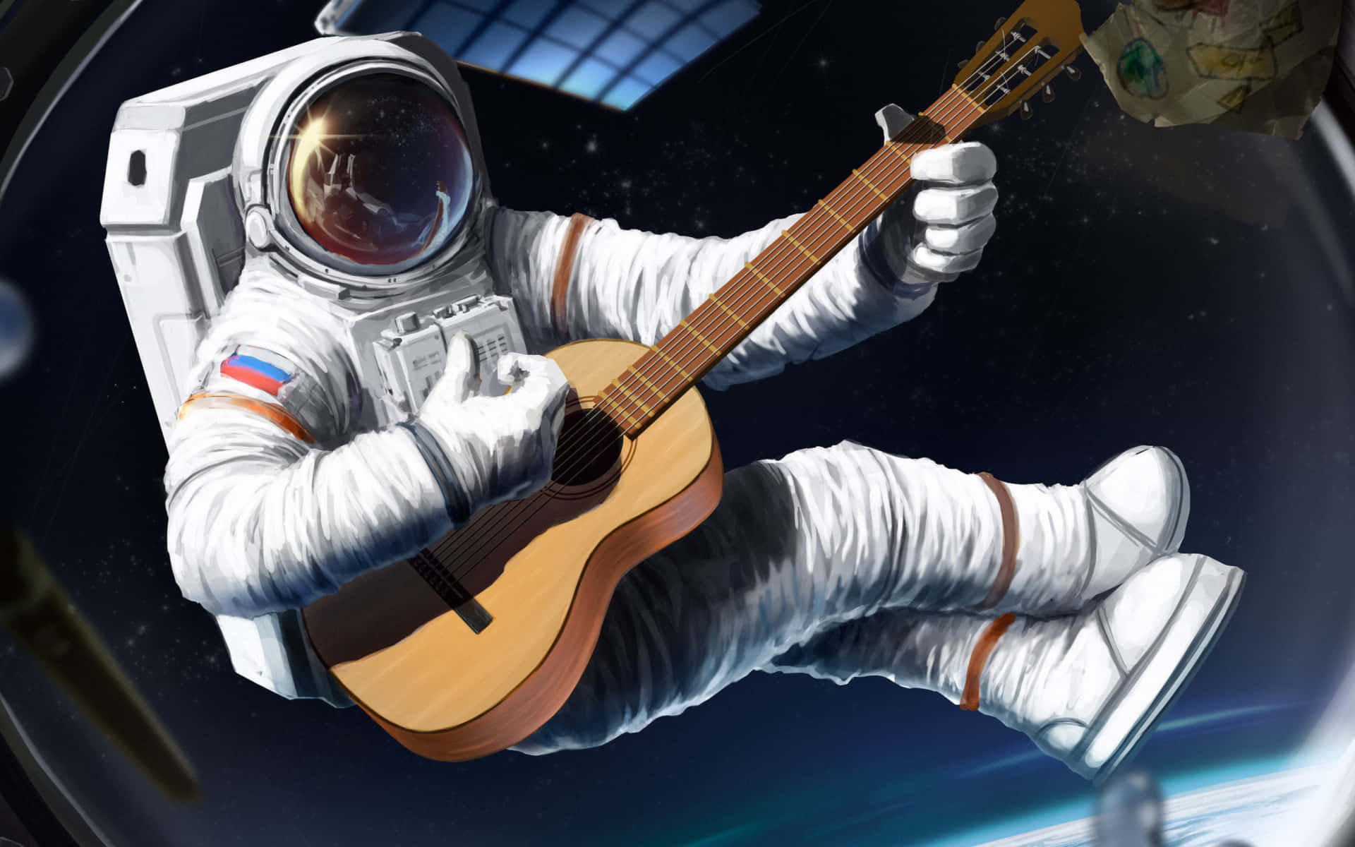 Astronaut Playing Guitarin Space Wallpaper