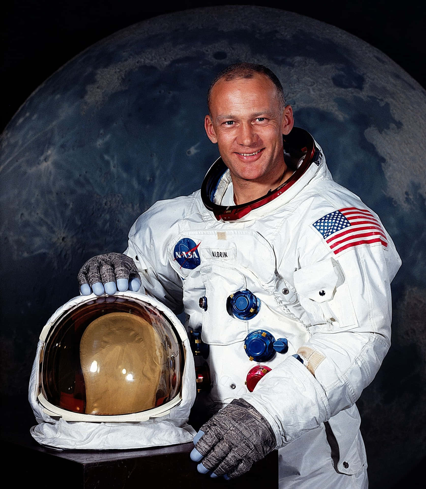 Astronaut Portrait With Moon Background Wallpaper