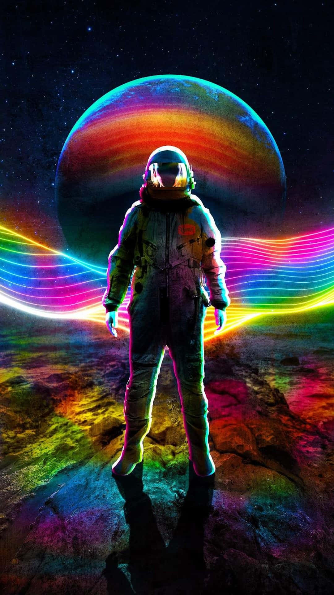 Astronaut Rainbow Halo Space Art Wallpaper