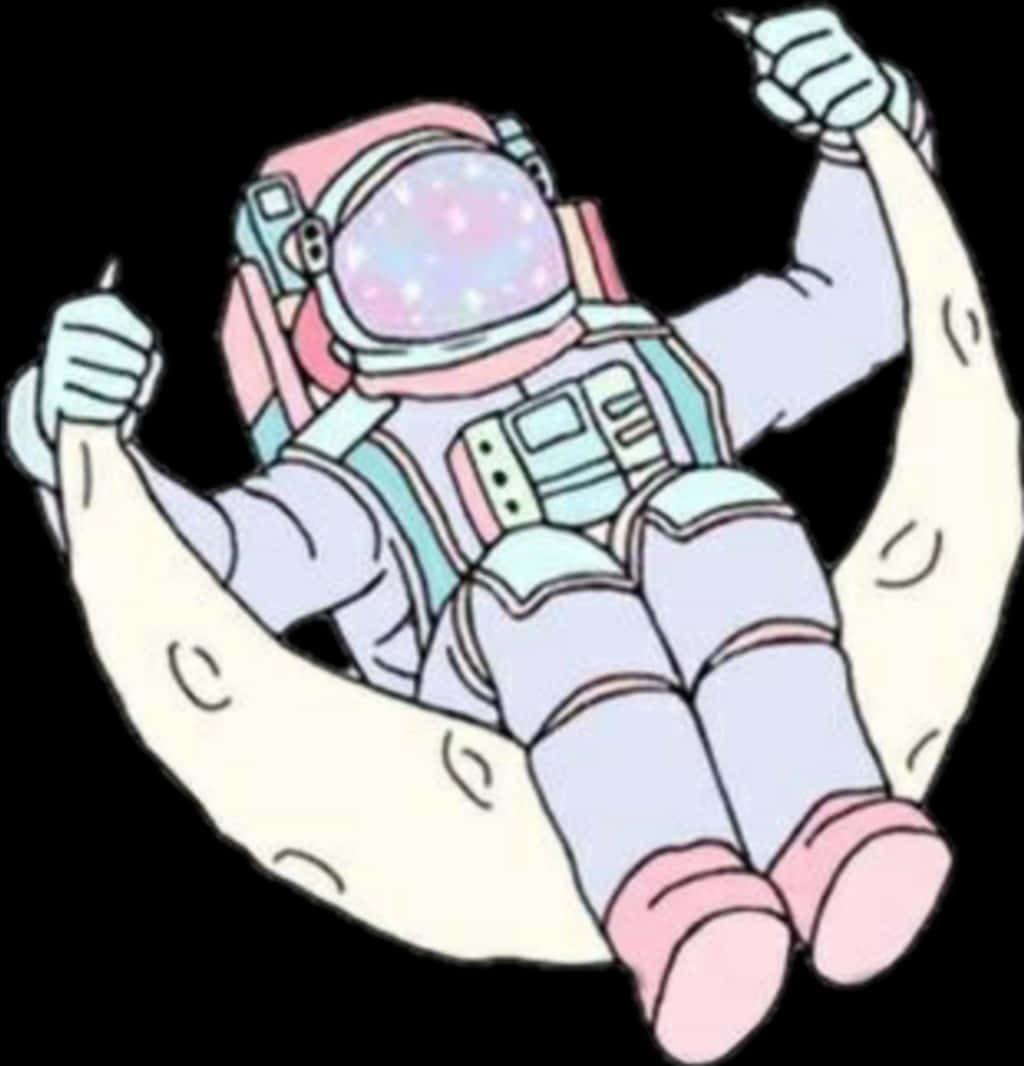 Astronaut_ Riding_ Moon_ Cartoon PNG