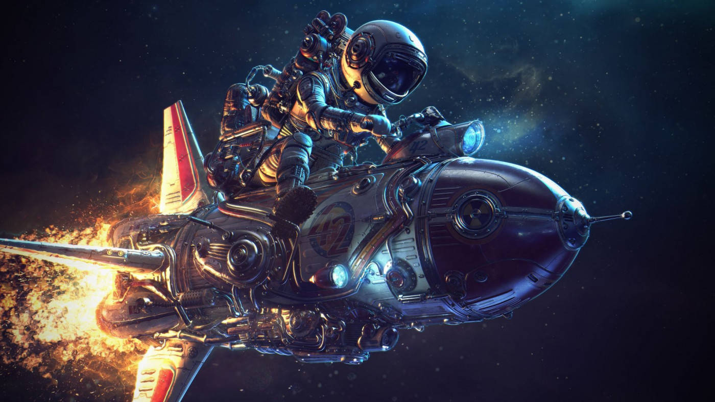Astronaut Riding Rocket Like Motorcycle Illustration Art Wallpaper