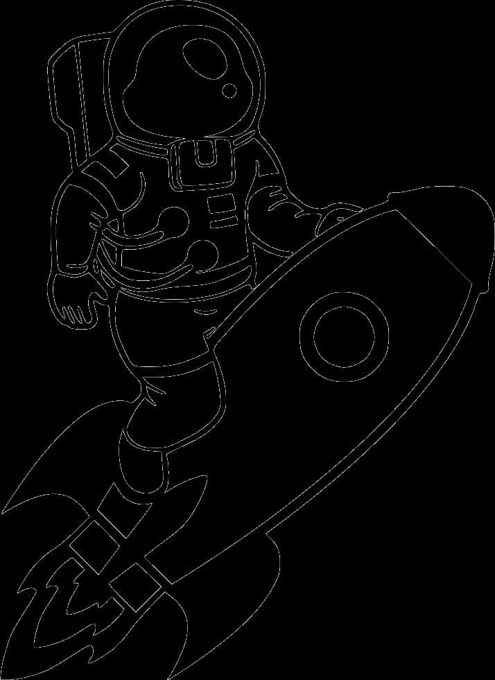 Astronaut Riding Rocket Outline PNG