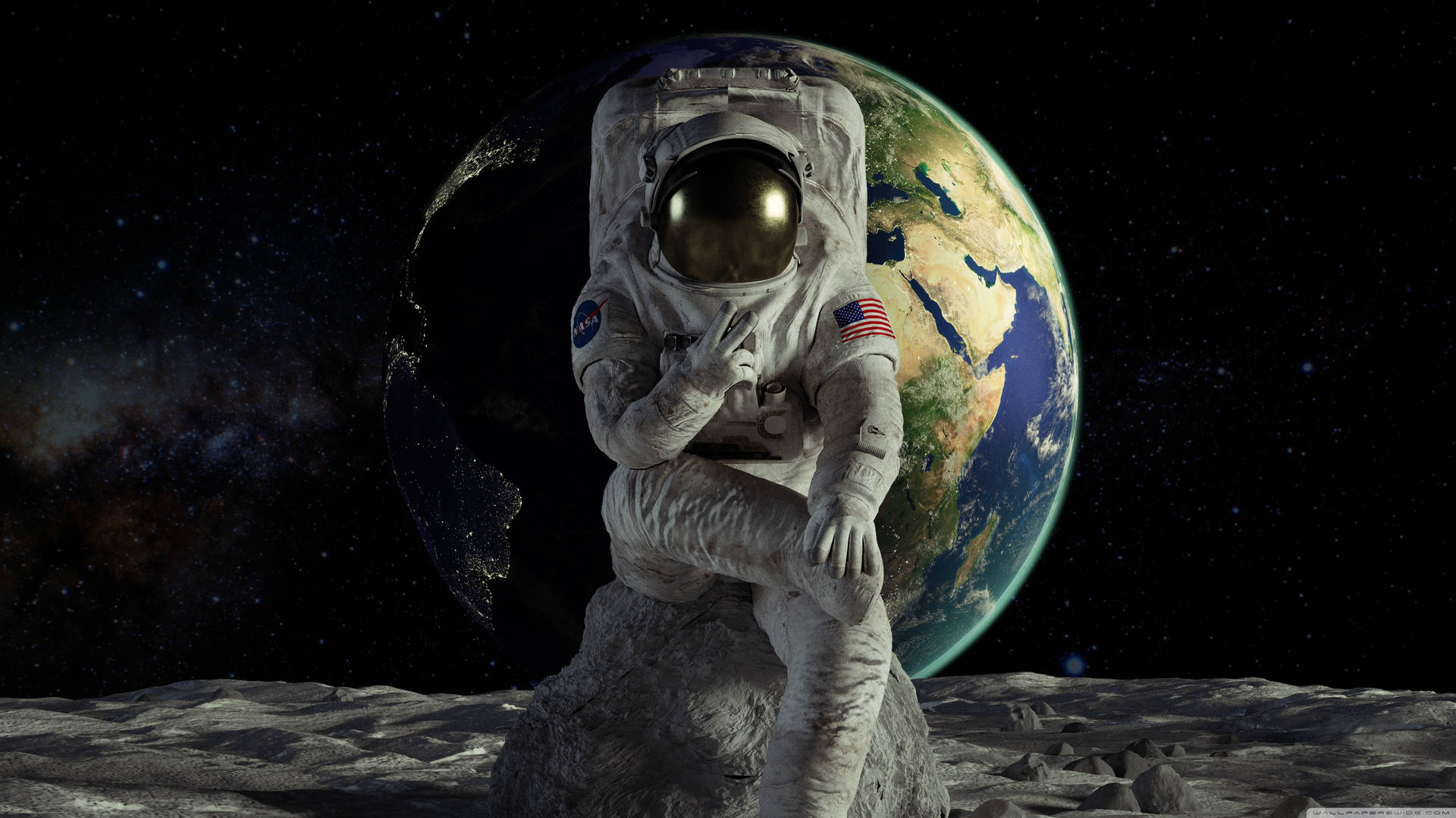 Astronaut Sejr Pose Wallpaper