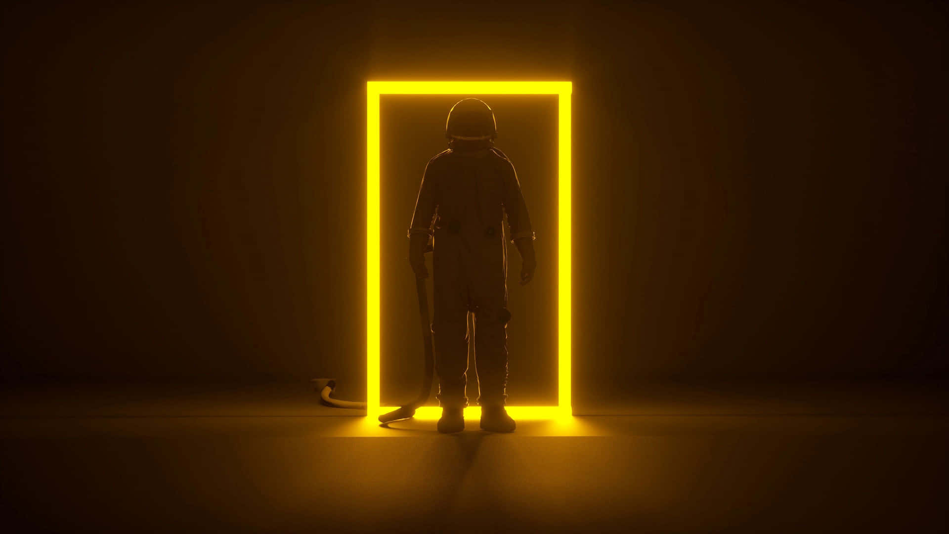 Astronaut Silhouette Yellow Neon Portal4 K Wallpaper