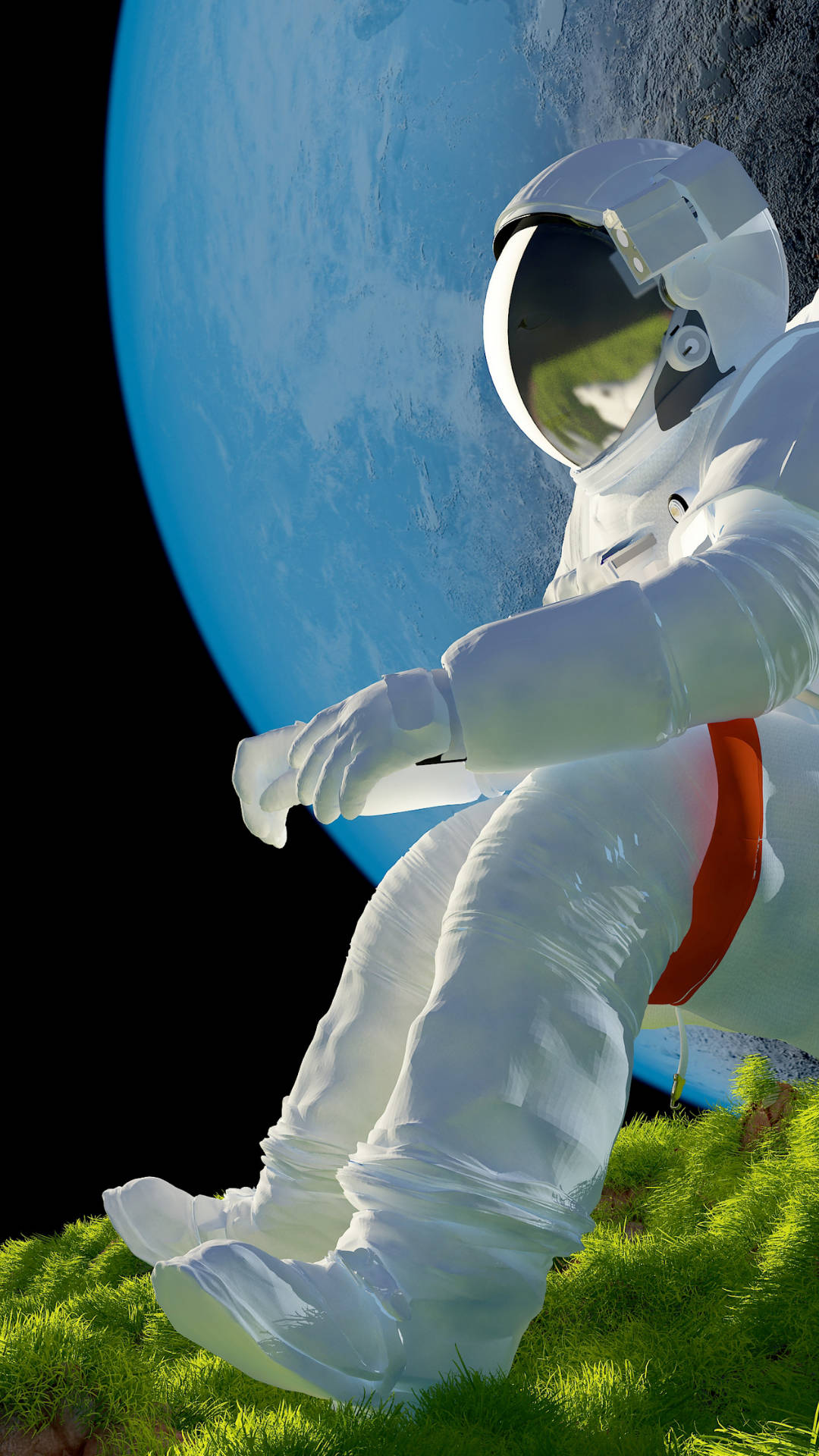 Astronaut Sitting On Grass Wallpaper