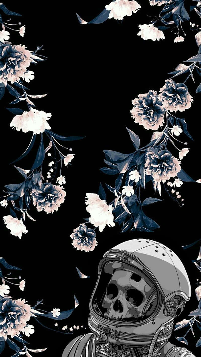Astronaut Skull Floral Aesthetic Wallpaper