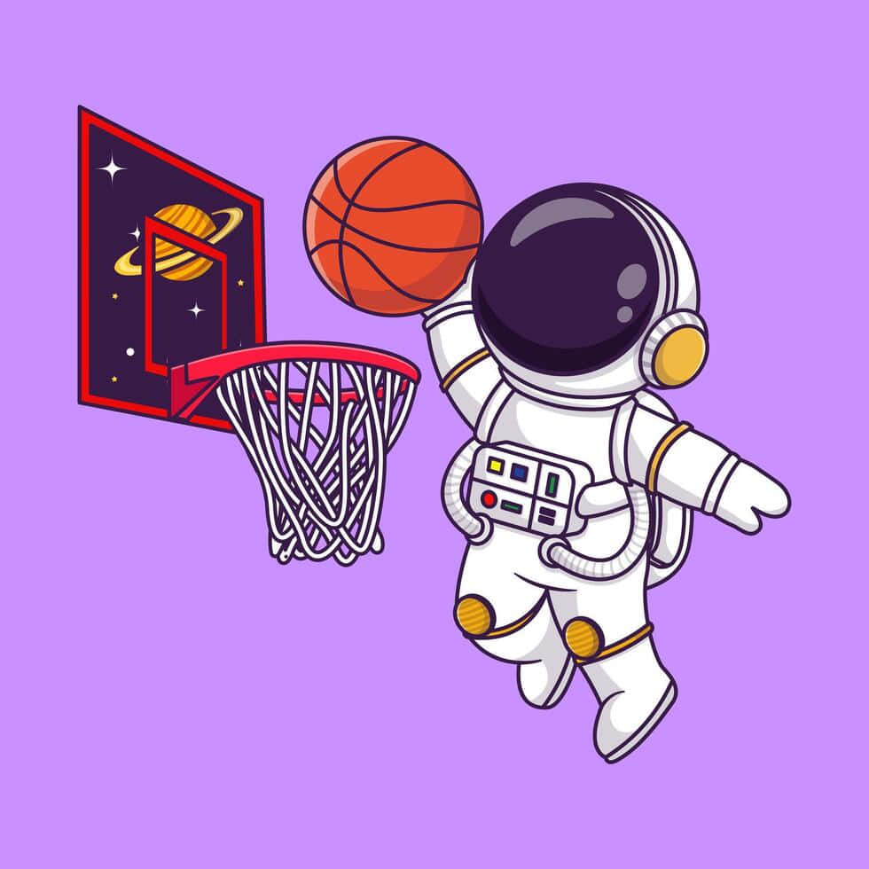 Astronaut Slam Dunk Illustration Wallpaper
