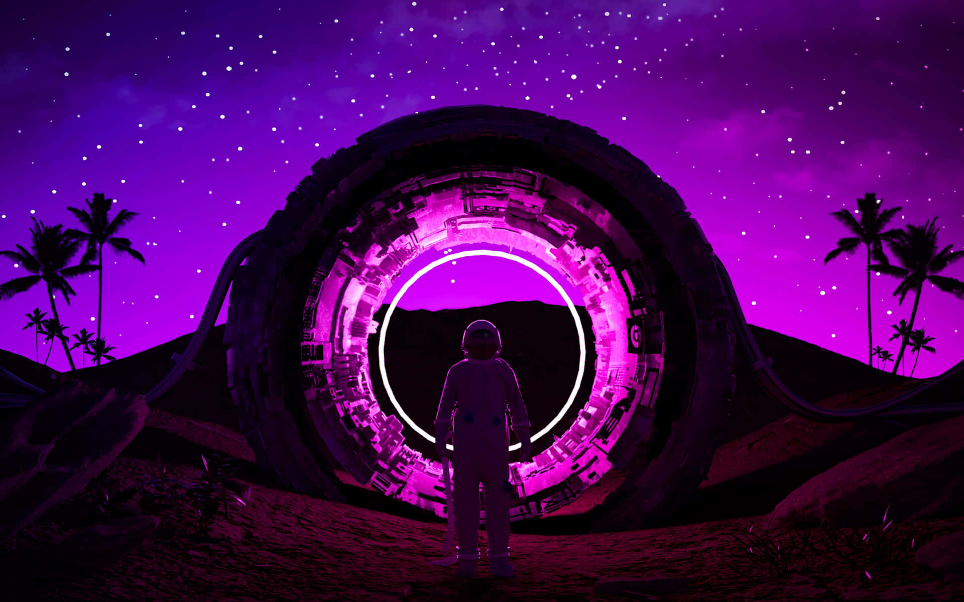 Astronaut_ Stargate_ Neon_ Purple_4 K Wallpaper