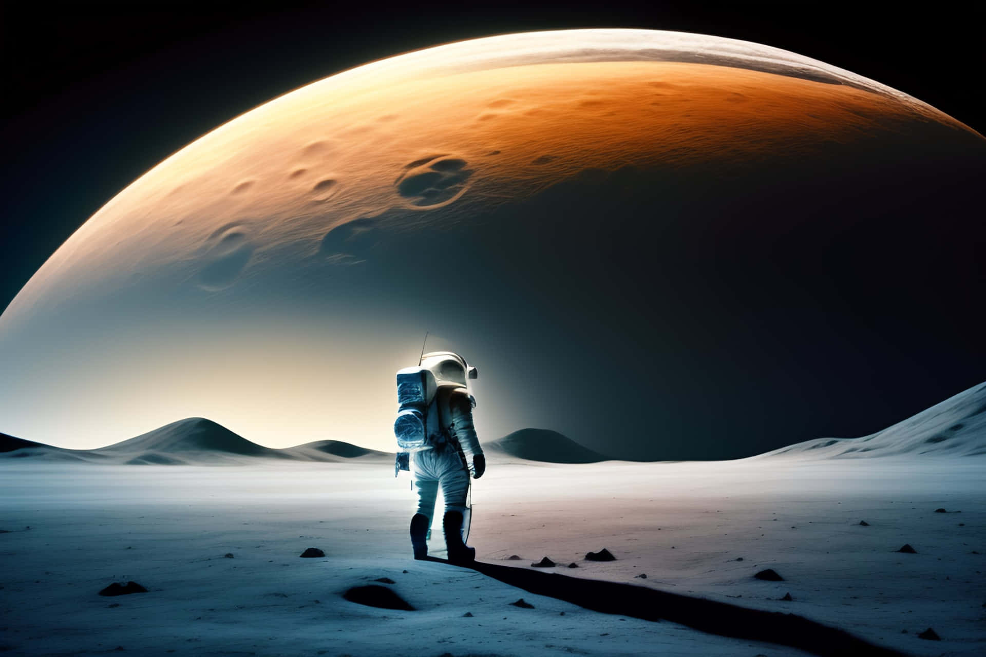 Astronaut Walkingon Alien Planet Wallpaper