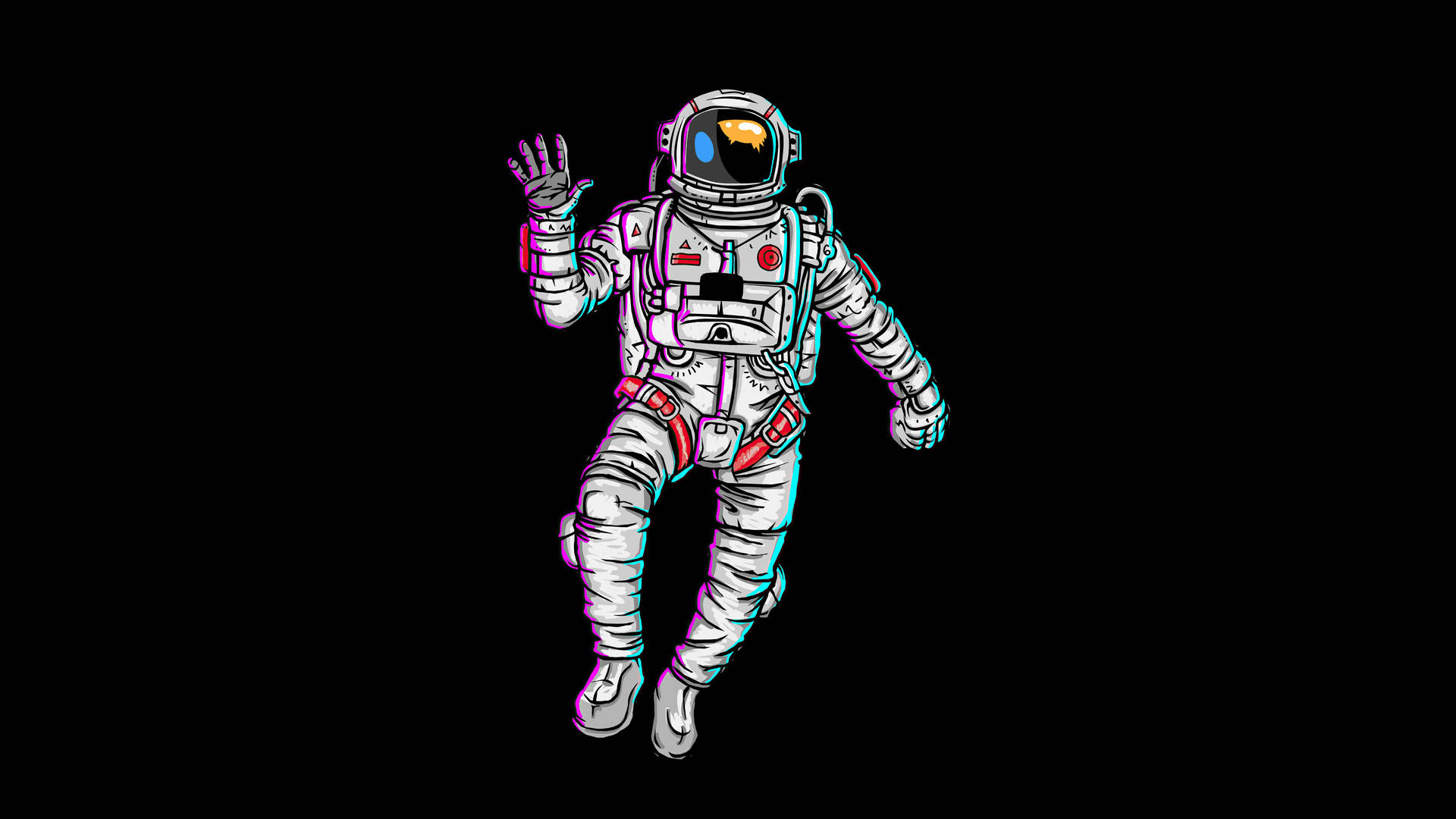 Astronaut Waving Hand Retro Glitch Aesthetic Wallpaper