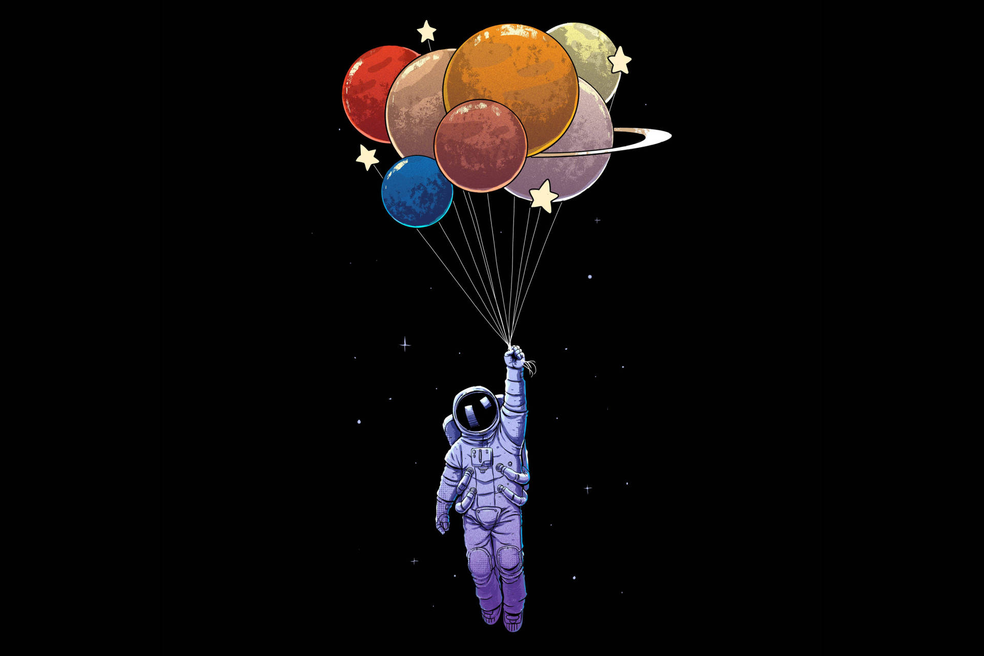 Astronaut floating with balloons Wallpaper