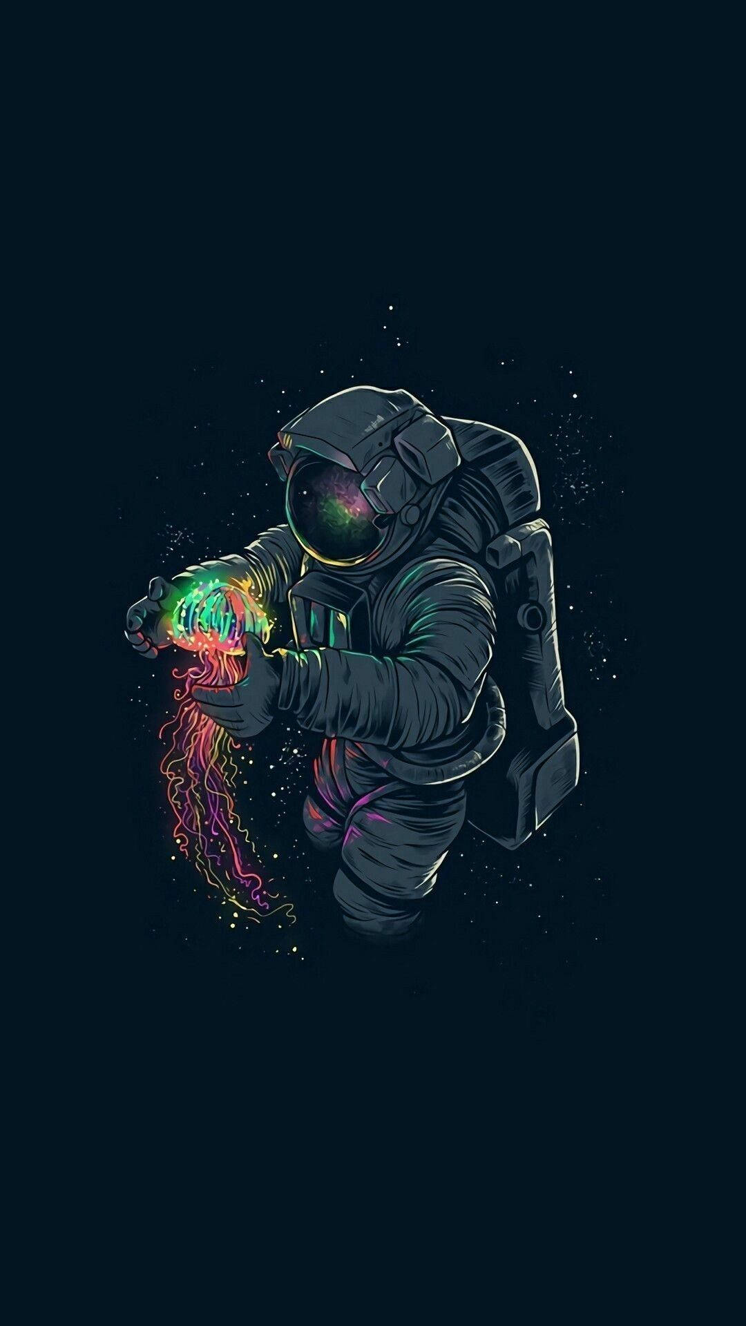 Astronaut With Glowing Jellyfish Illustration Art Picture