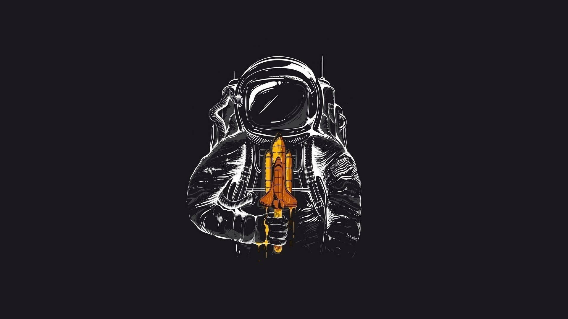 Astronautmed Raketskepp Ispinnar. Wallpaper