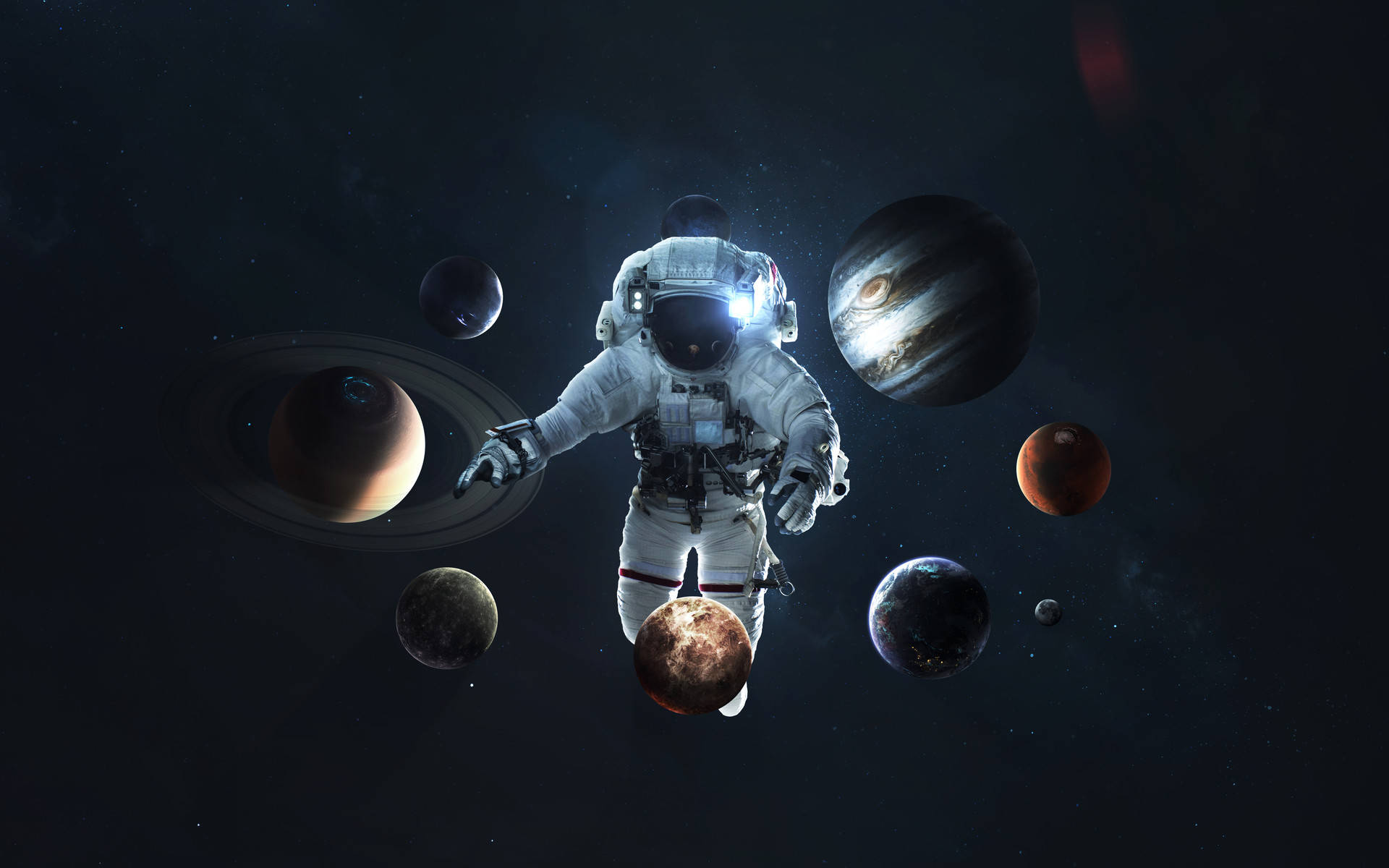 Astronaut With Solar System Hd Planets Wallpaper
