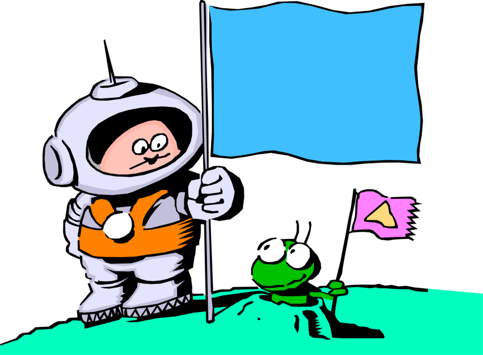 Astronautand Alien Friends Cartoon PNG