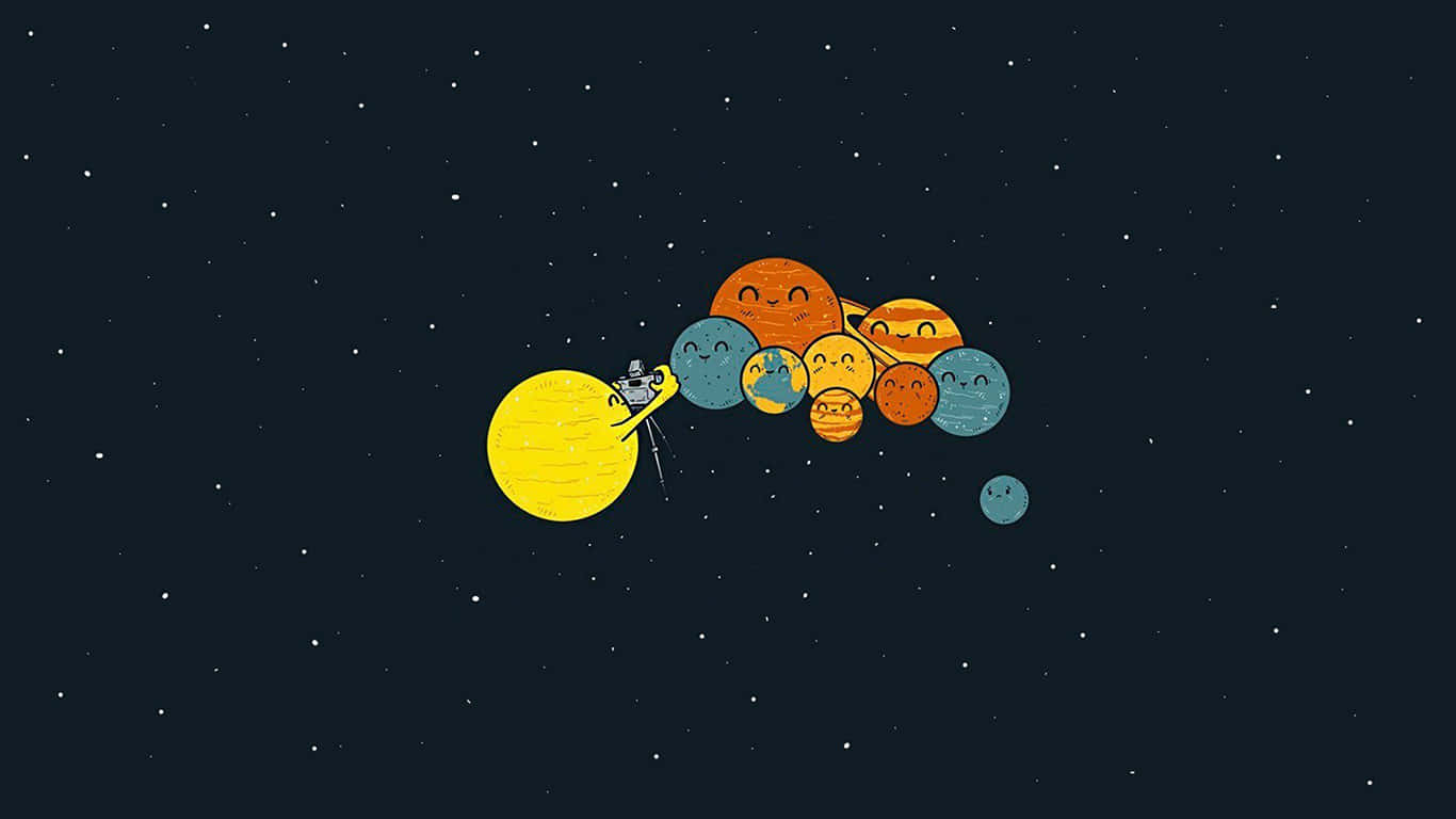 Astronautand Planets Cartoon Wallpaper