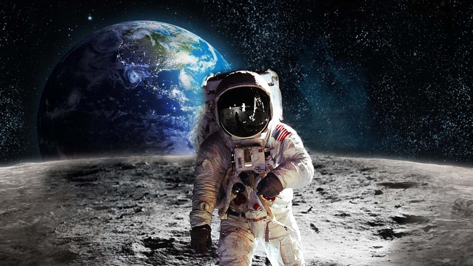 Astronauton Moonwith Earthin Background Wallpaper