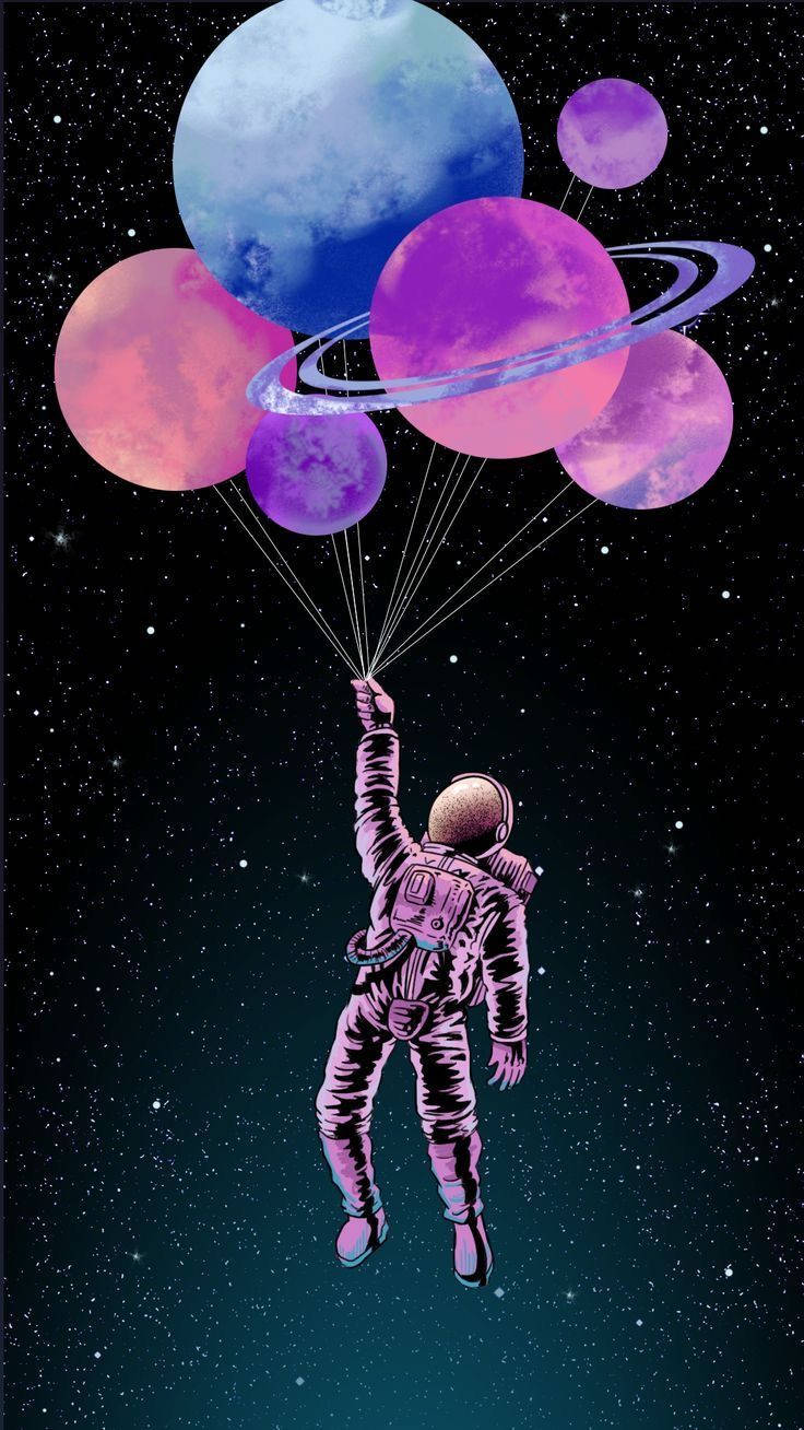 Astronautenund Planeten Ästhetisches Iphone 11 Wallpaper
