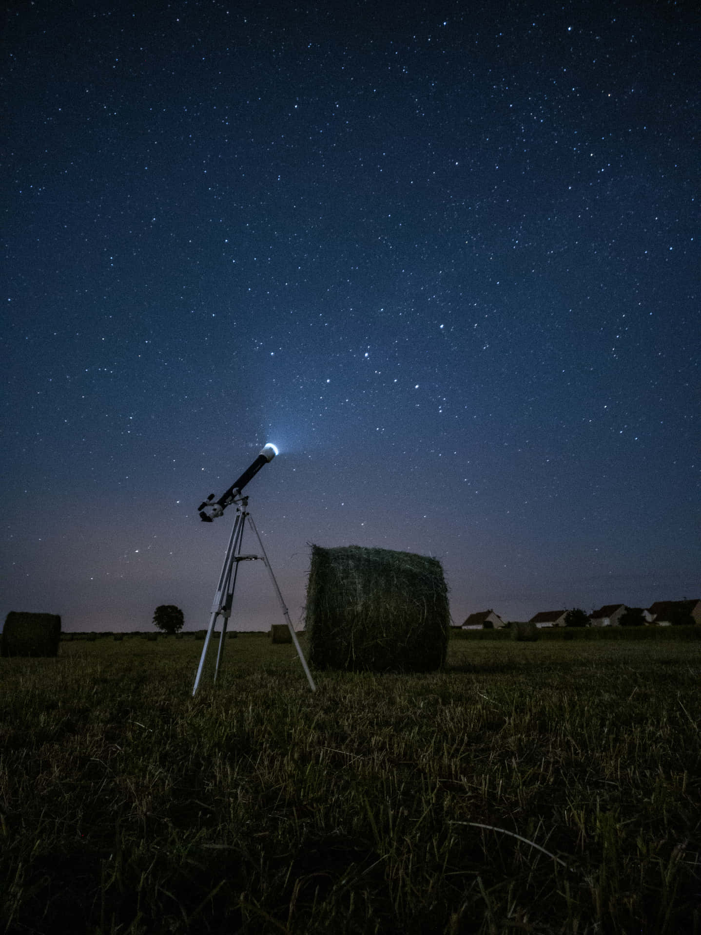 Astronomy Telescope In Field At Night Wallpaper