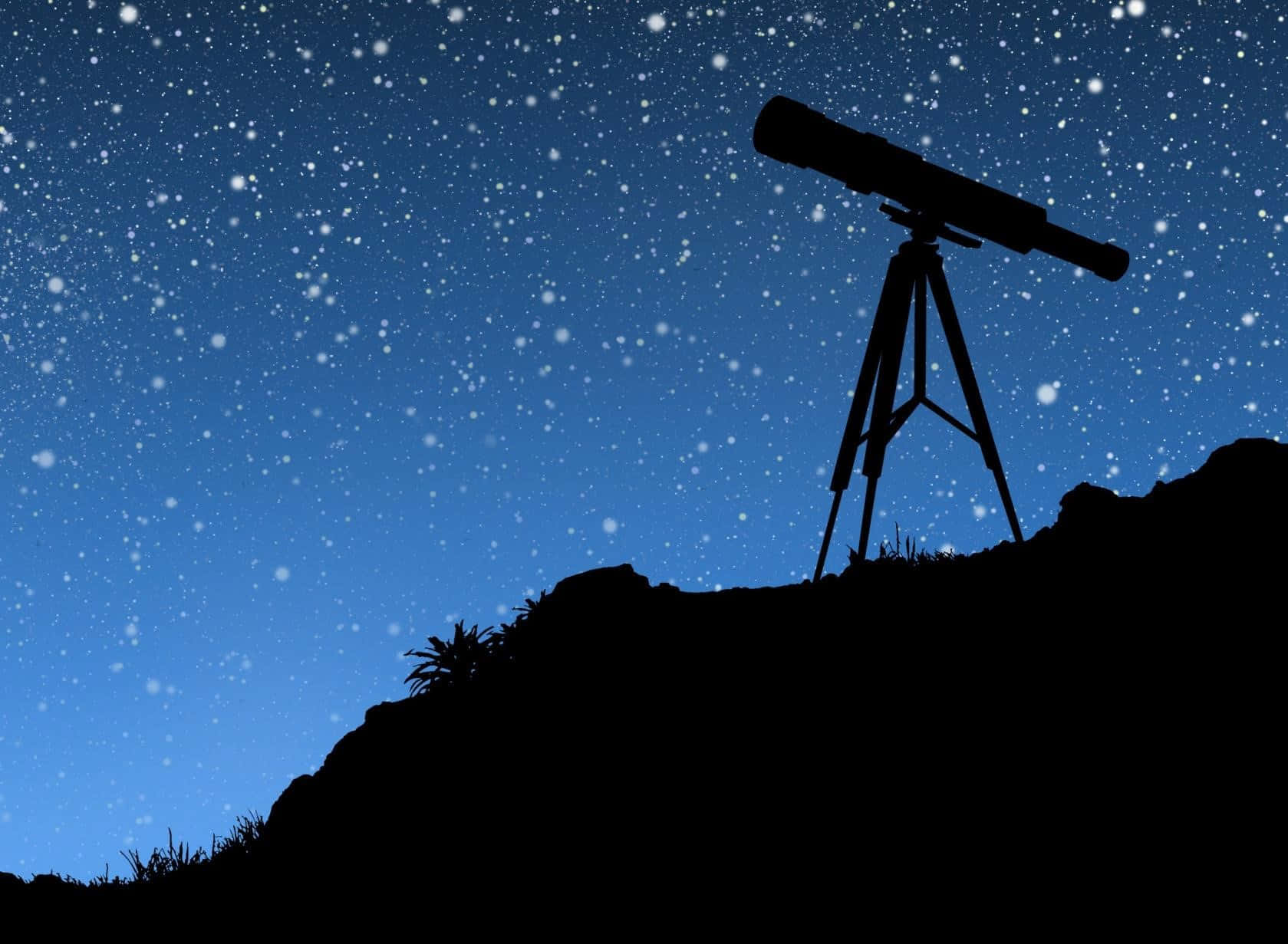 Astronomiteleskop Siluett På Natt Himlen. Wallpaper