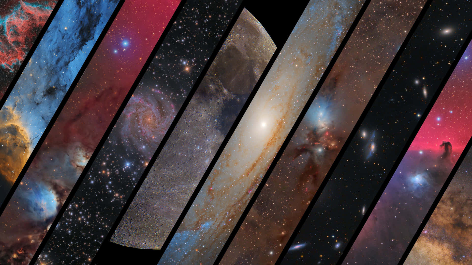 A mesmerizing view of the universe with various celestial bodies and vibrant cosmic dust. Wallpaper