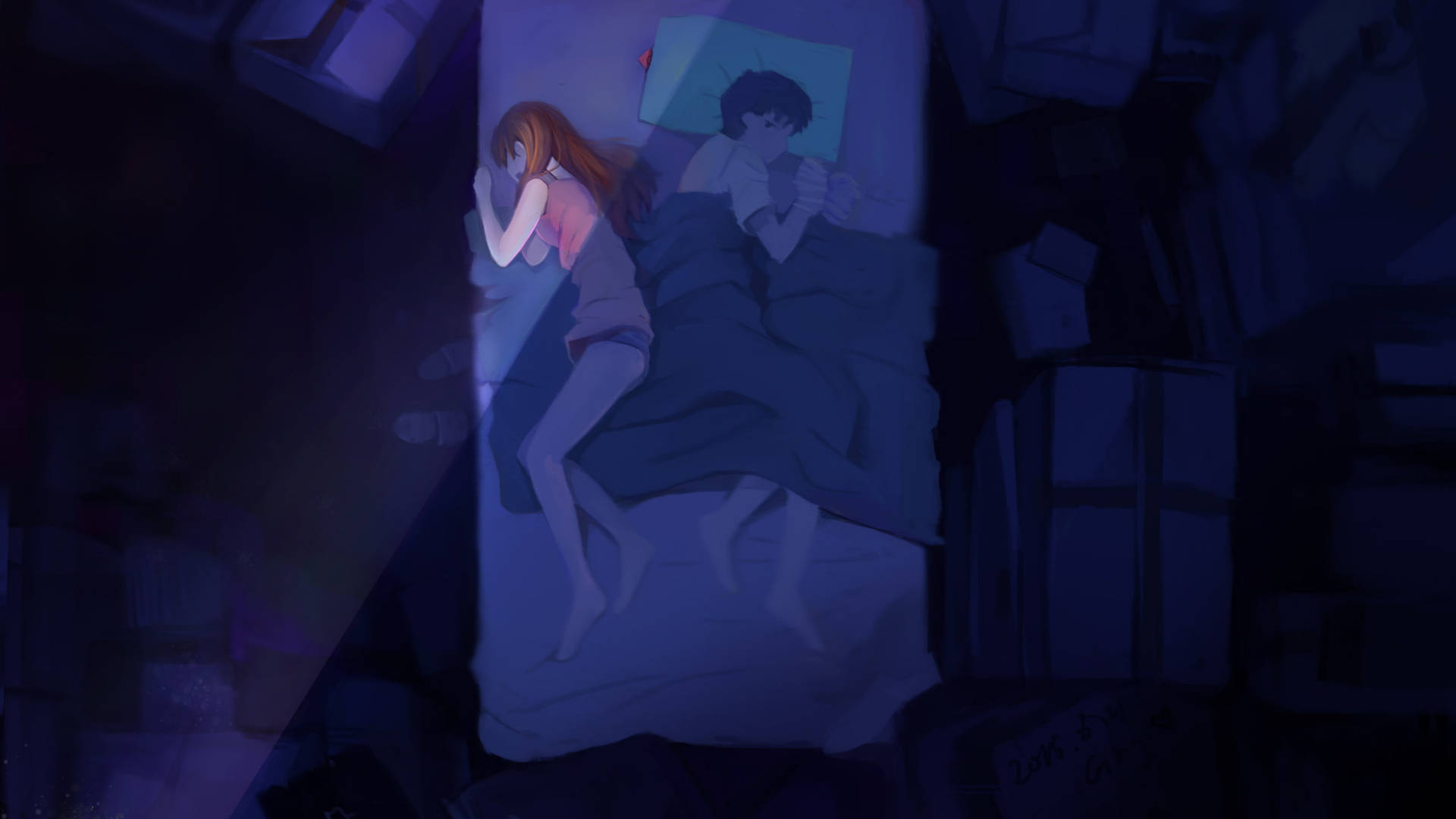 Asuka og Shinji sover Evangelion 4K tapet Wallpaper