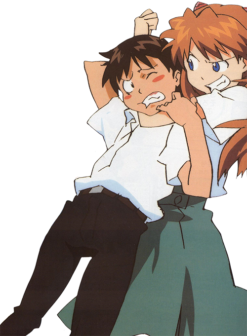 Asuka Dominates Shinji Anime Scene PNG