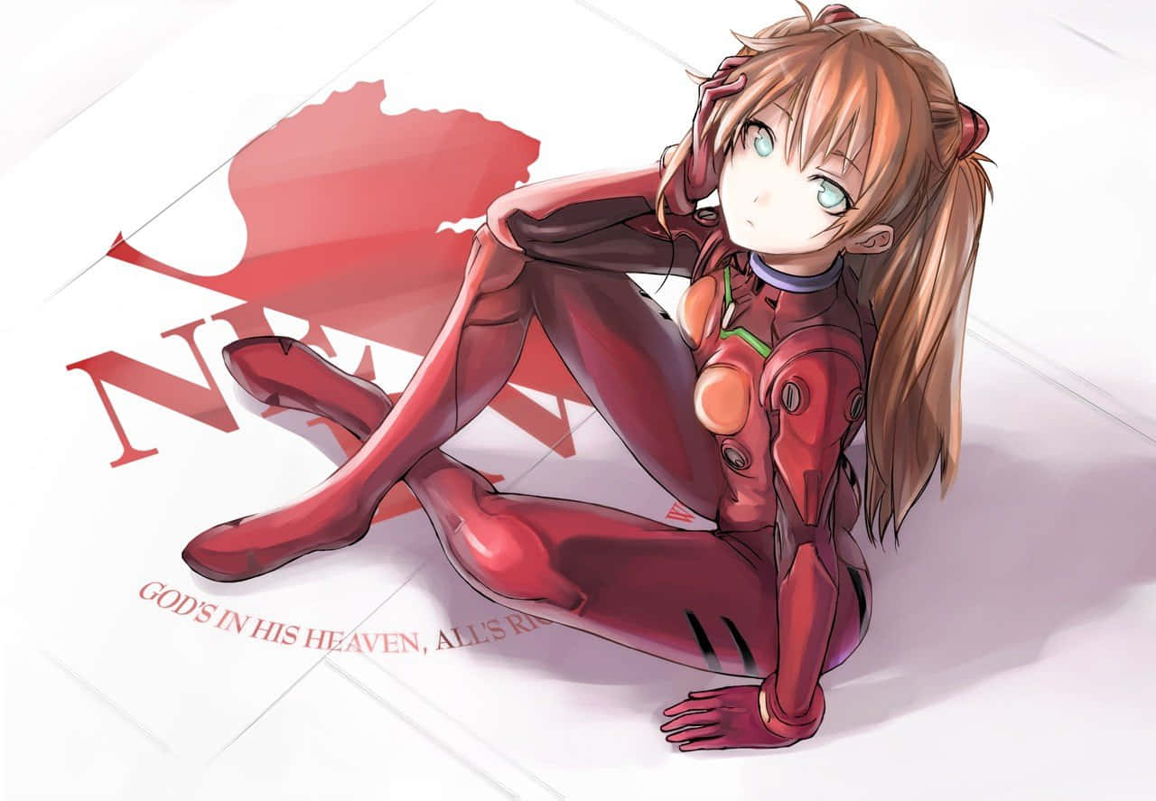 Asuka Langley Soryu striking a confident pose in her pilot suit Wallpaper