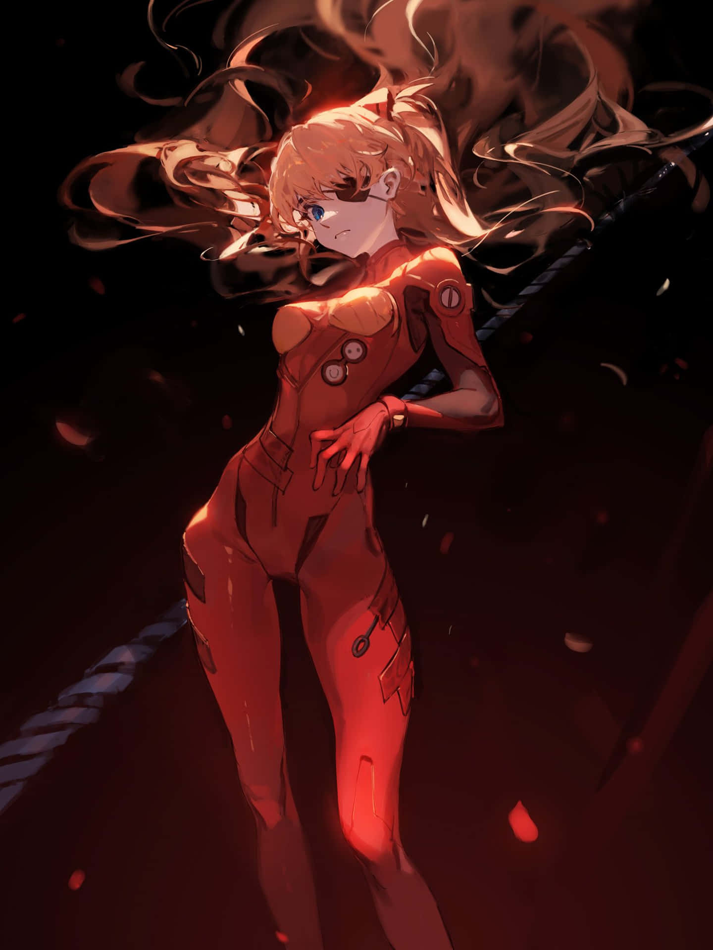 Asuka Langley Soryu posing confidently in her pilot suit Wallpaper