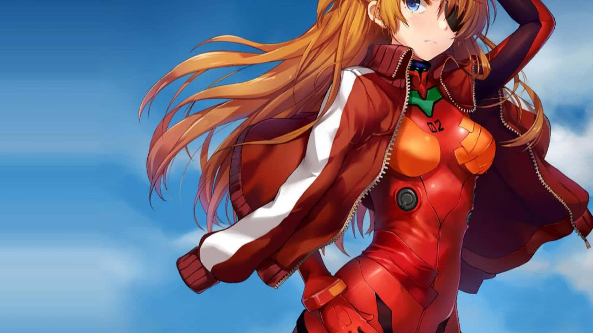 Asuka Langley Soryu striking a confident pose in her plugsuit Wallpaper