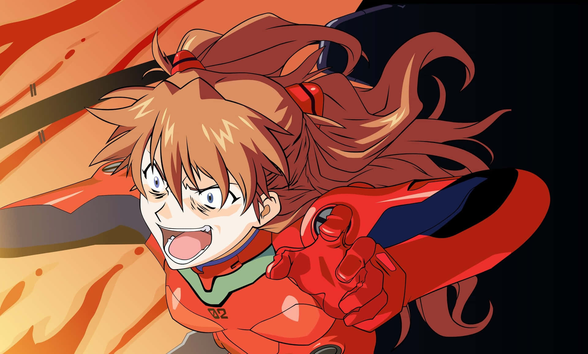 Asuka Langley Soryu standing tall in her iconic plugsuit Wallpaper