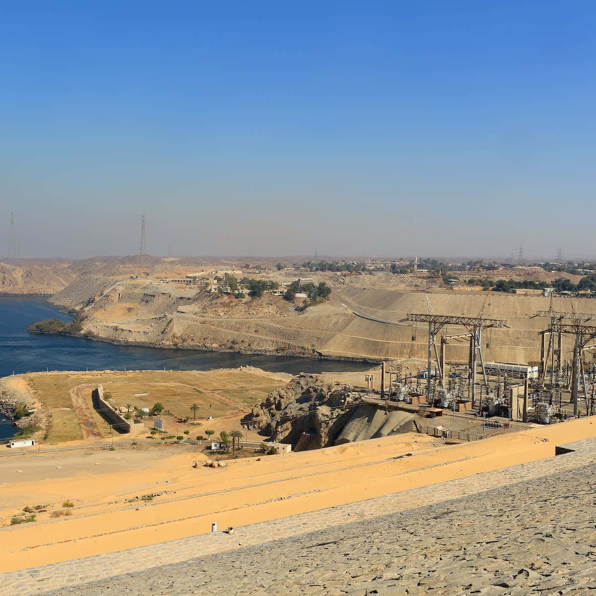 Vistapanoramica Della Diga Di Assuan, Egitto Sfondo