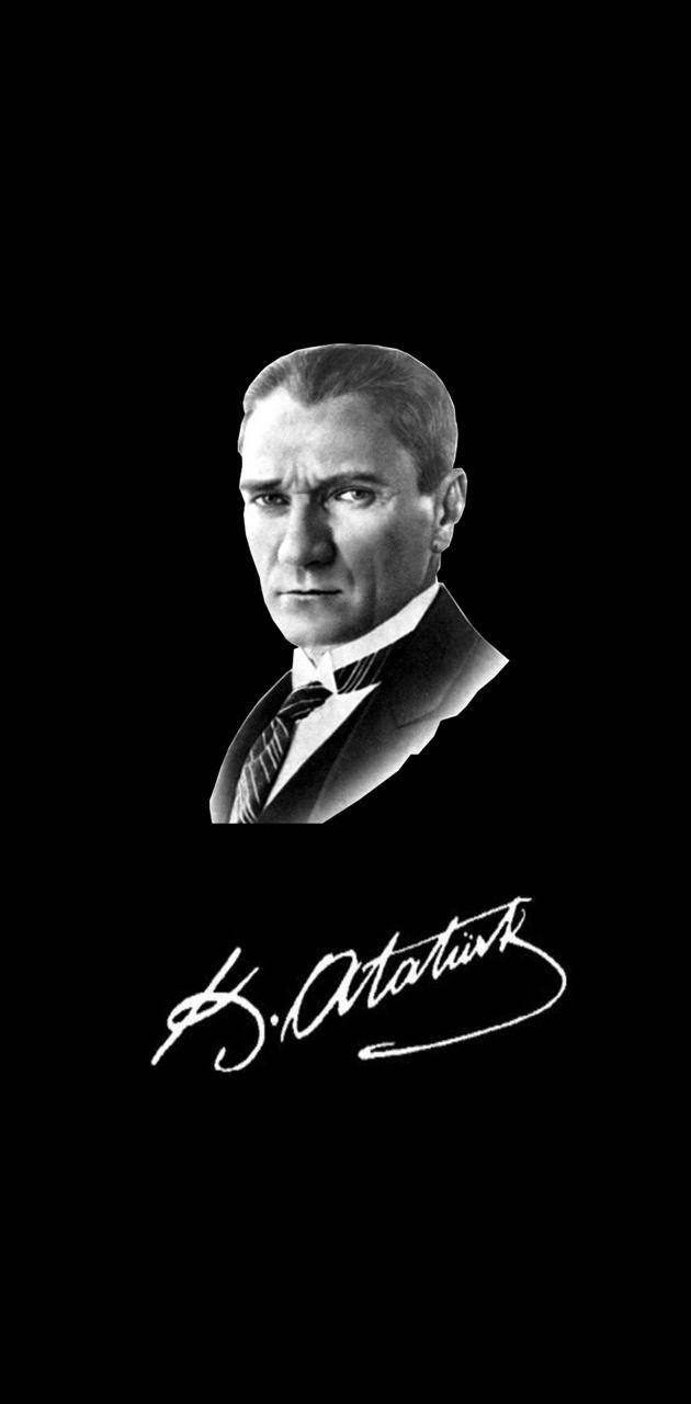 Ataturks Buste Og Underskrift Wallpaper
