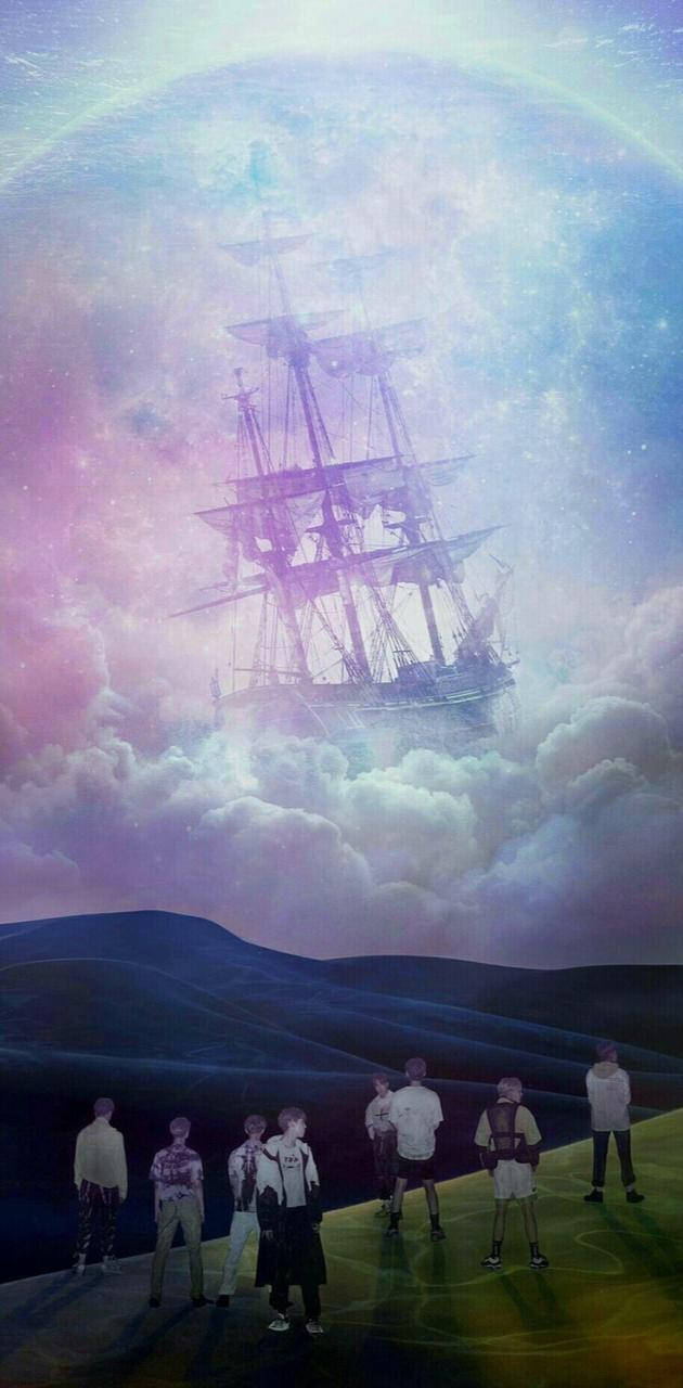 ATEEZ Fantasy Sky Ship Wallpaper