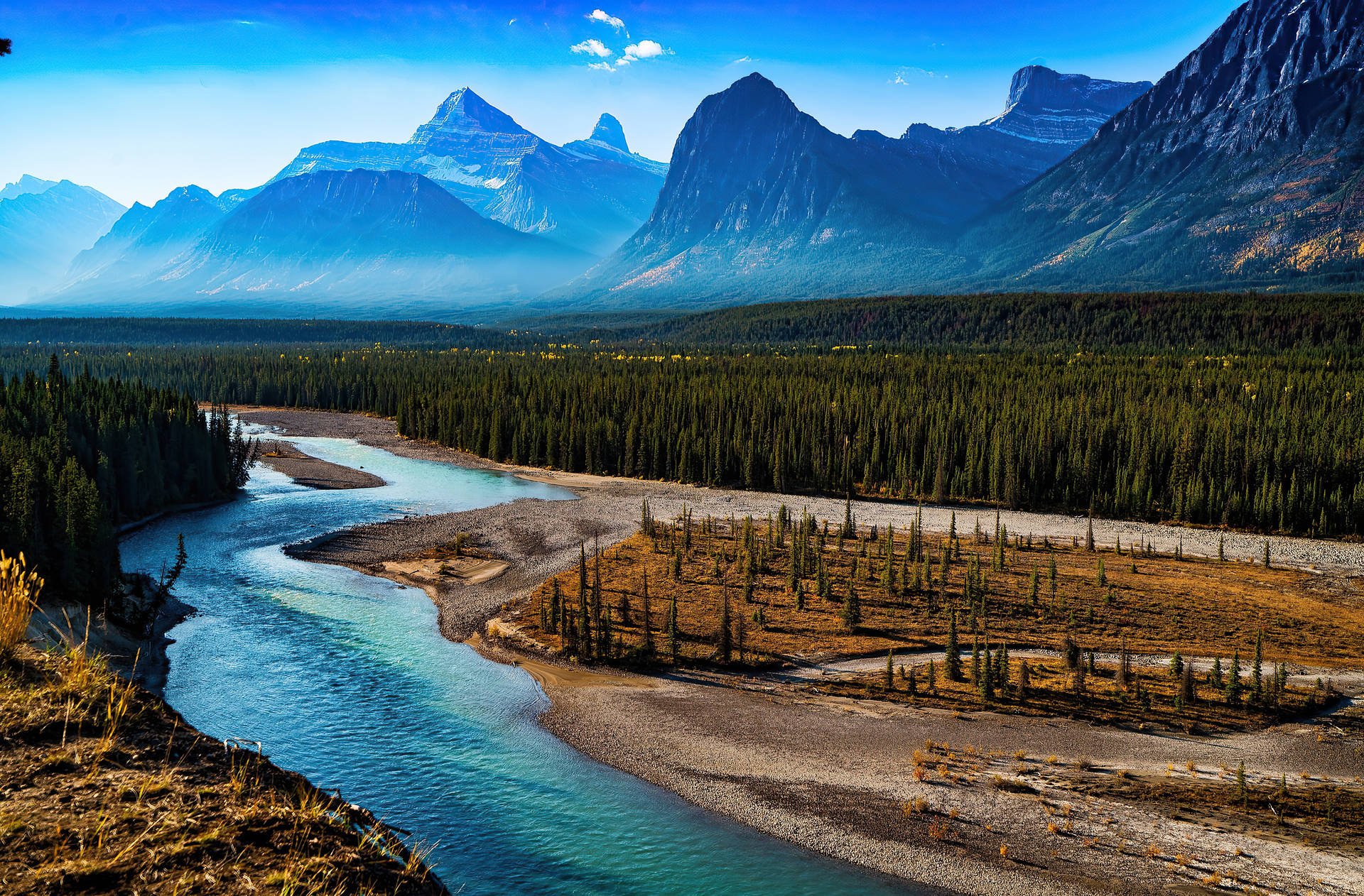 Æstetisk landskab Live Wallpaper af Athabasca River Wallpaper