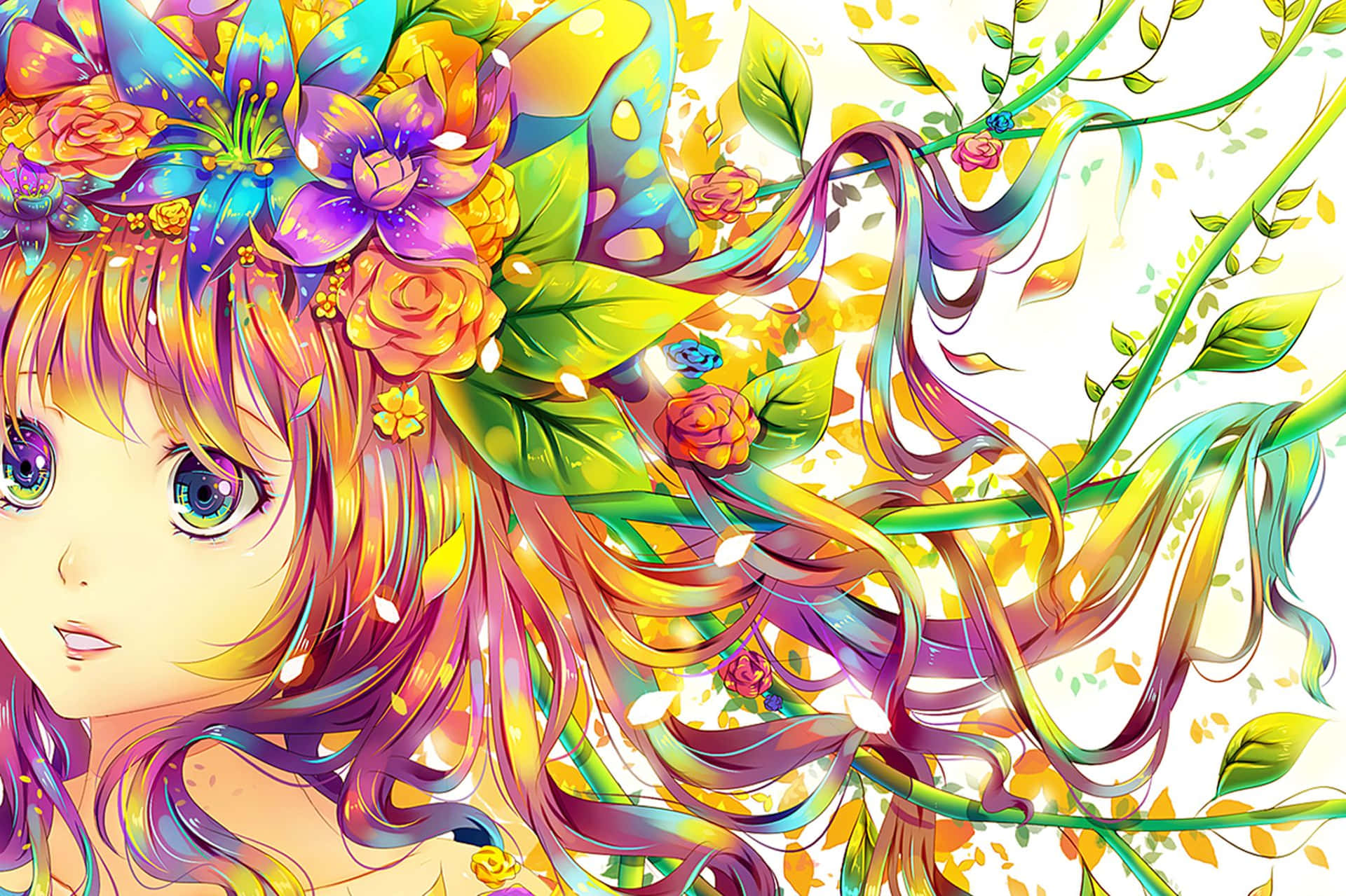 Athatoriginal Flicka Färgglatt Anime. Wallpaper