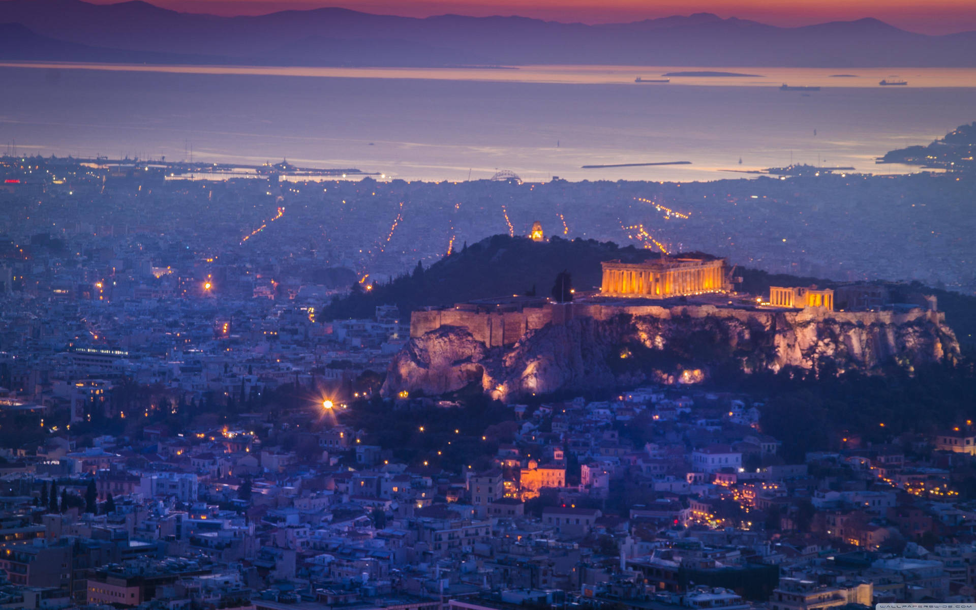 Acropoli Di Atene Nel Tramonto Sfondo