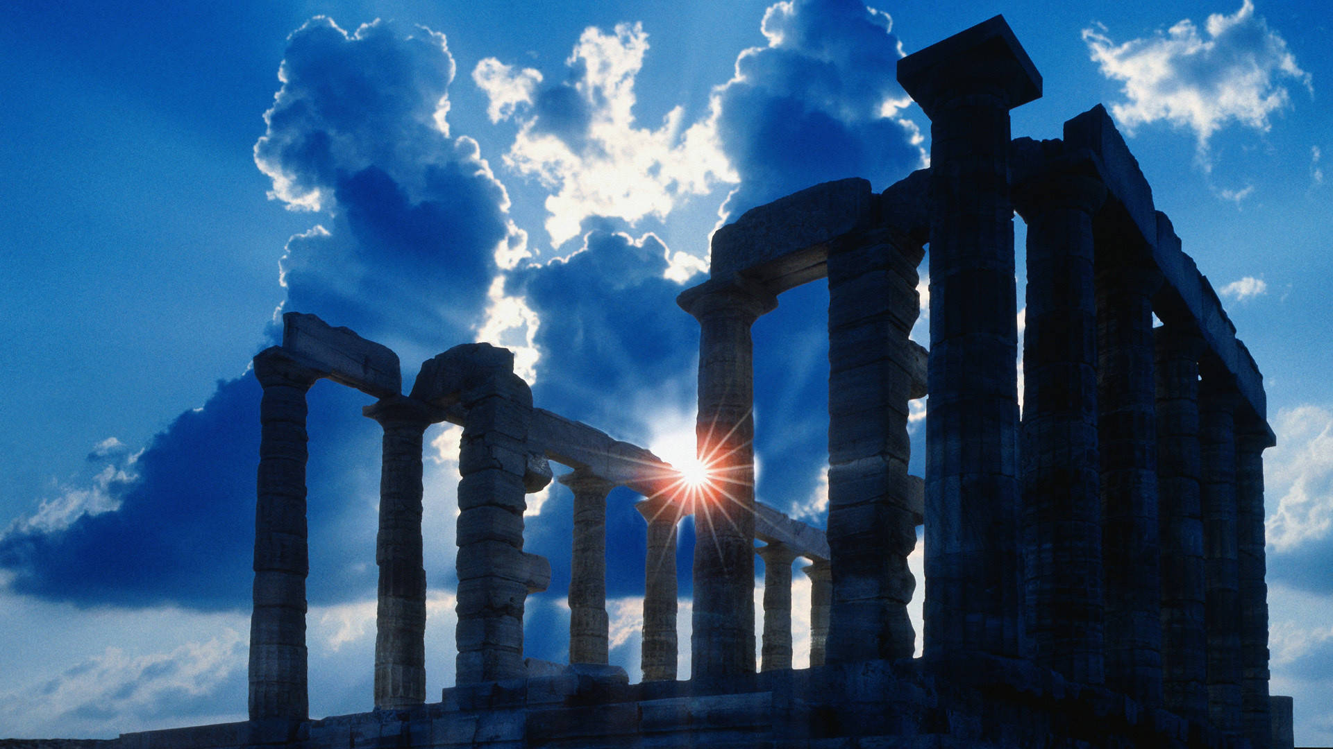 Silhuetado Antigo Templo De Atenas. Papel de Parede