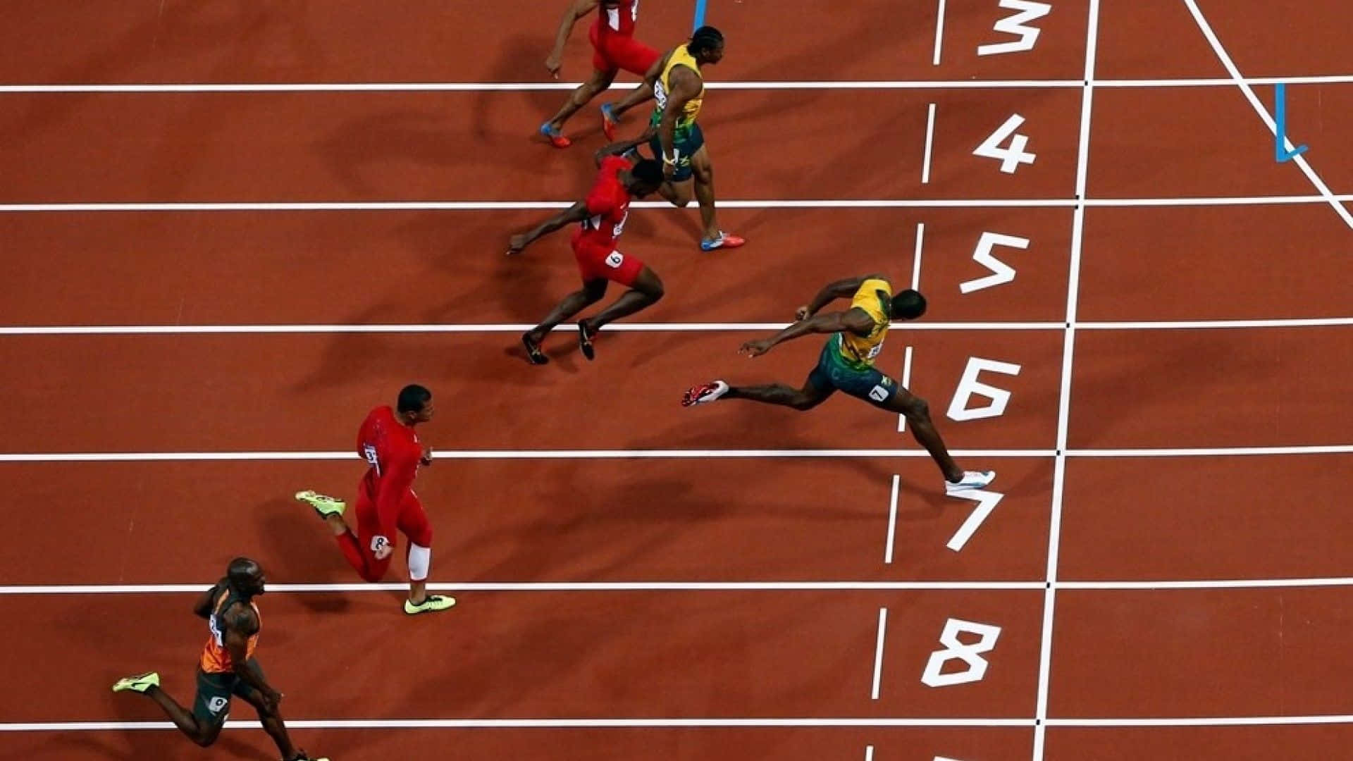 Usain Bolt Leads Race With Other Athletes Wallpaper
