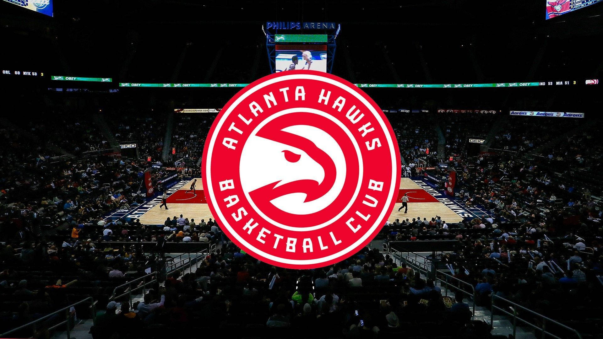 Atlantahawks Logotyp På Basketplan. Wallpaper