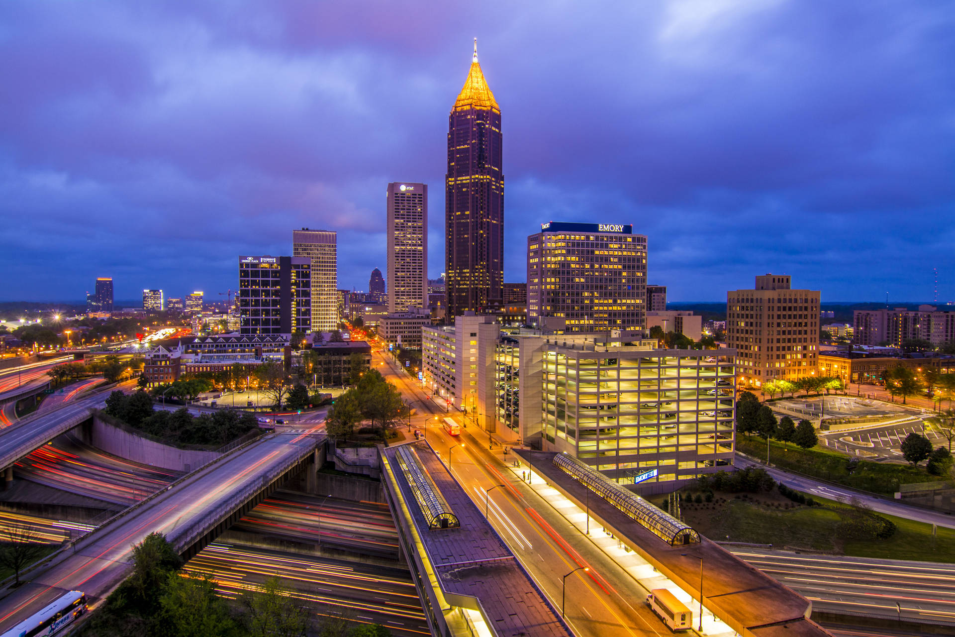 Atlanta Skyline With Bright Roads Background