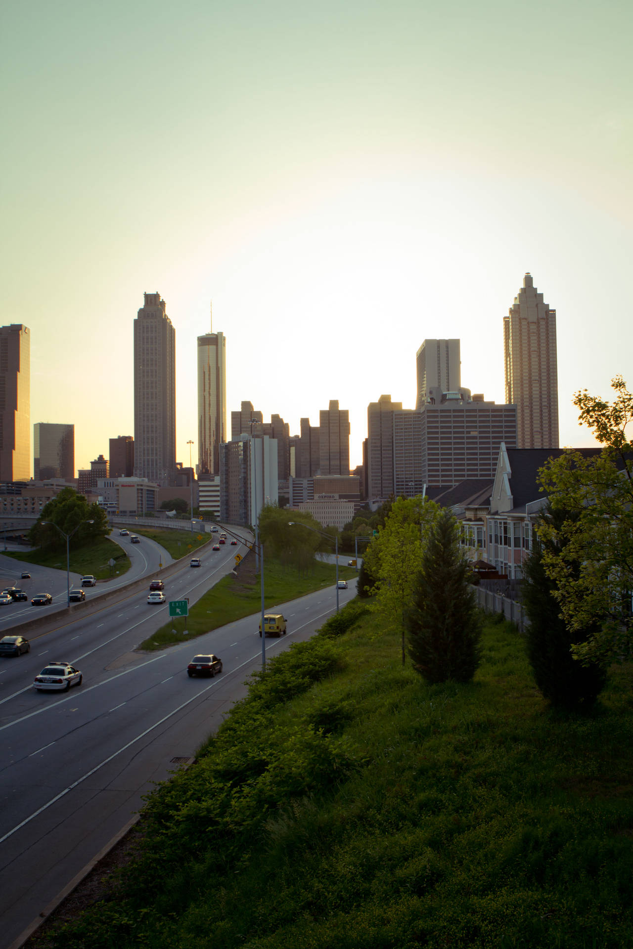 Atlanta Skyline With Bright Sun Background