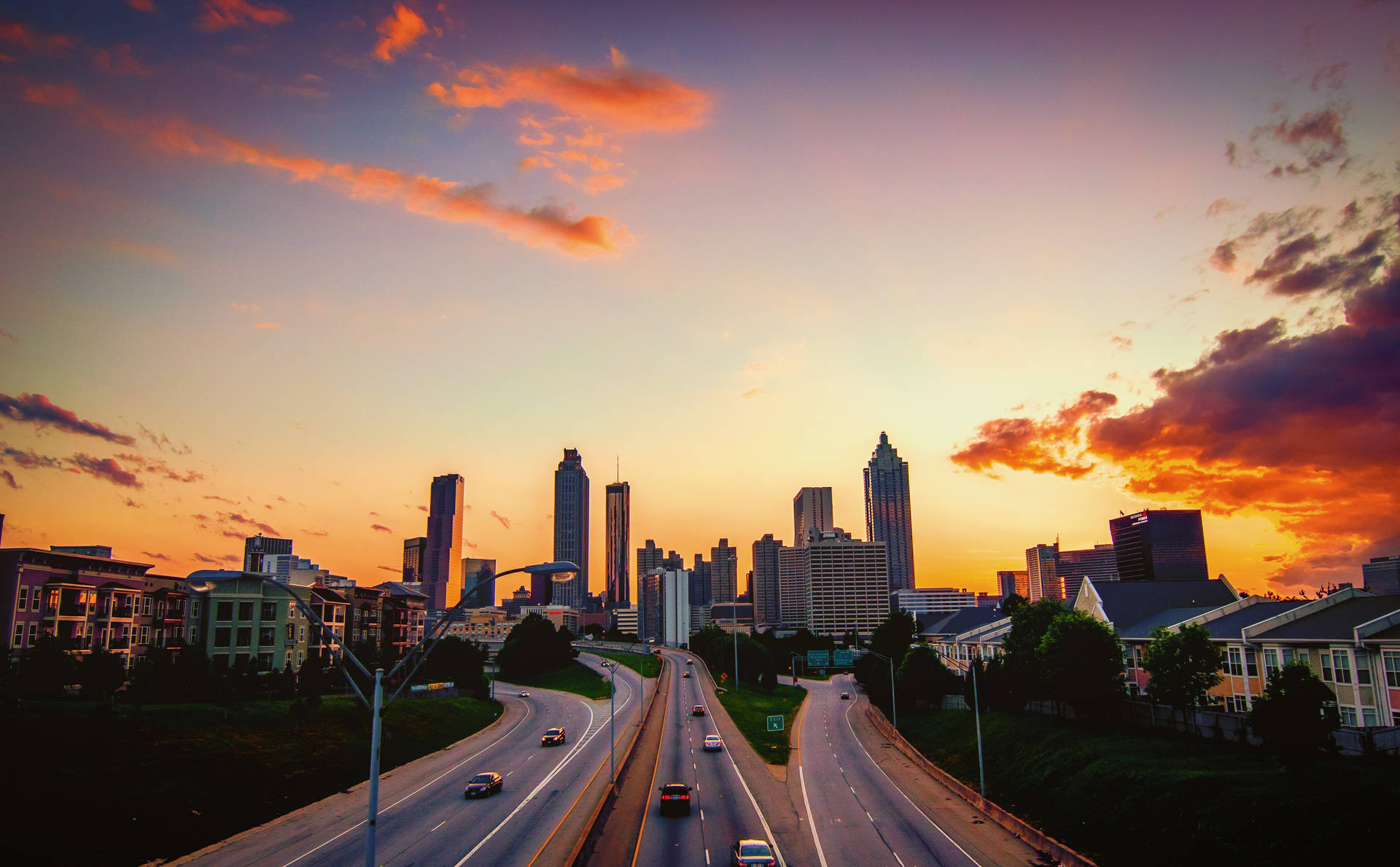 Atlanta Skyline With Sunset-Bathed Sky Wallpaper