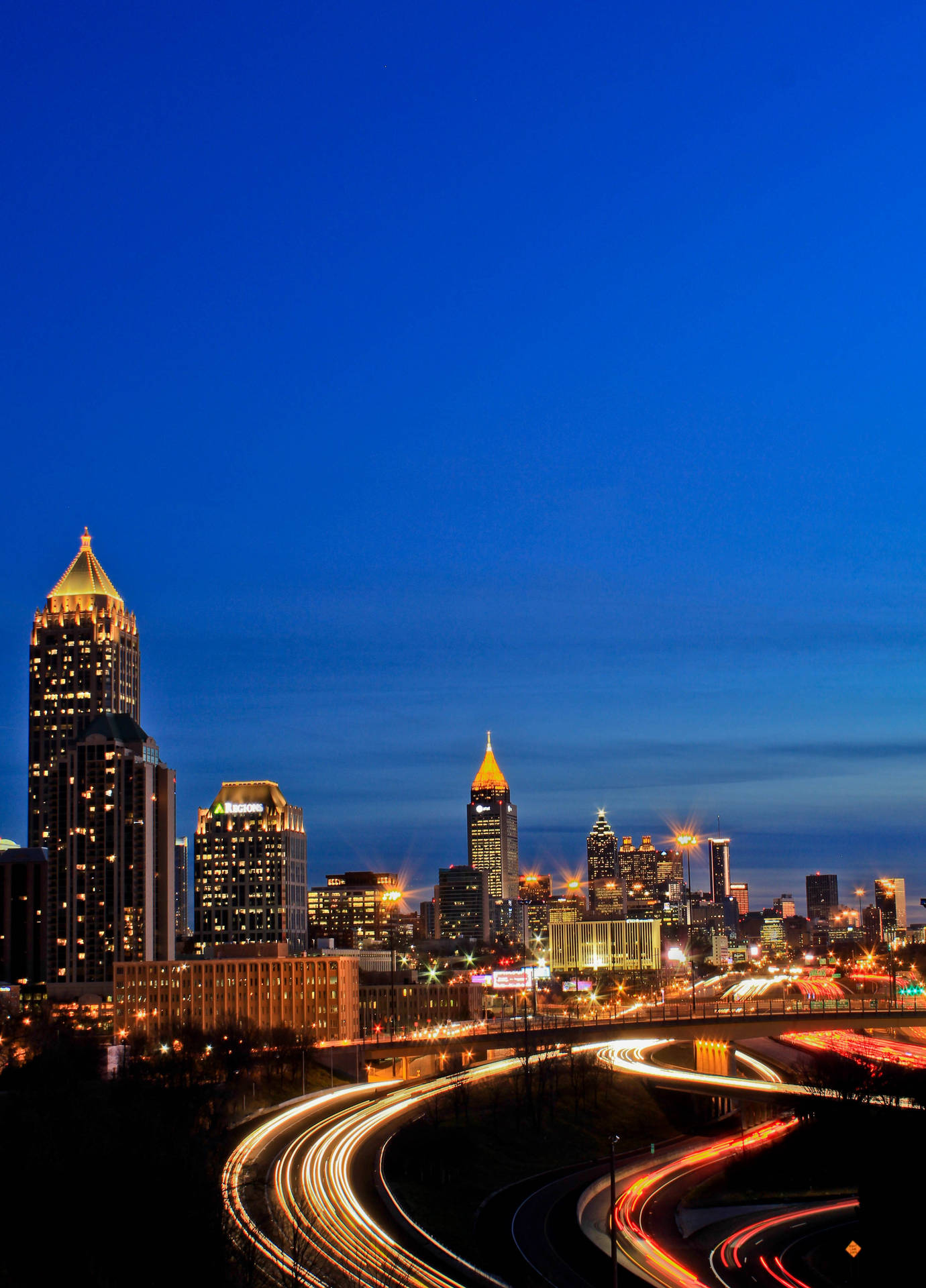 Atlanta Skyline With Yellow Trails Background