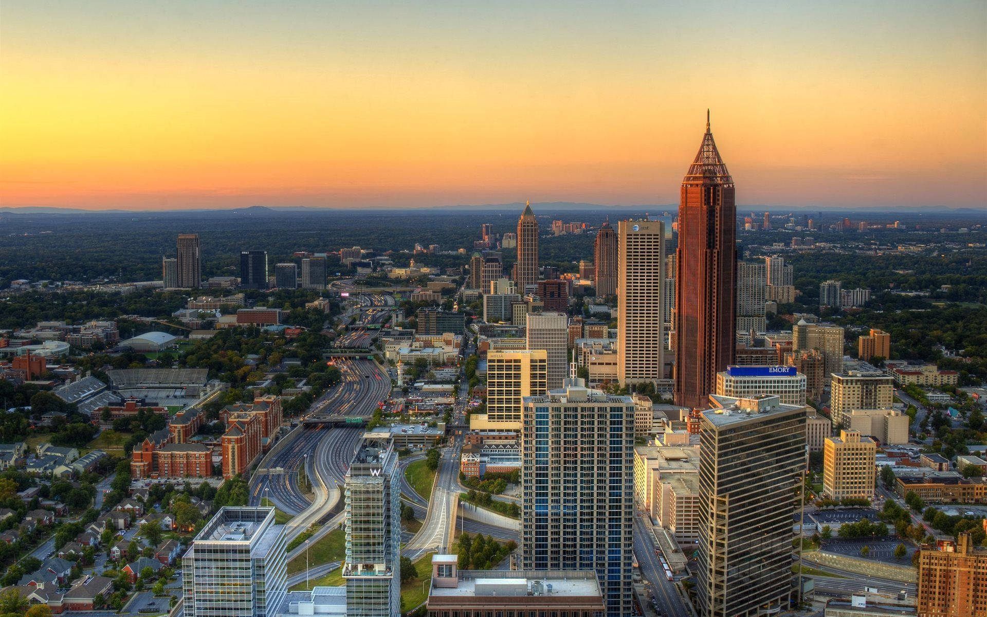 Atlanta With Orange Sky View Wallpaper