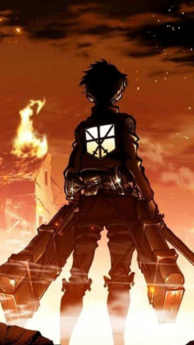 Attack On Titan Anime Facing Burning City Wallpaper