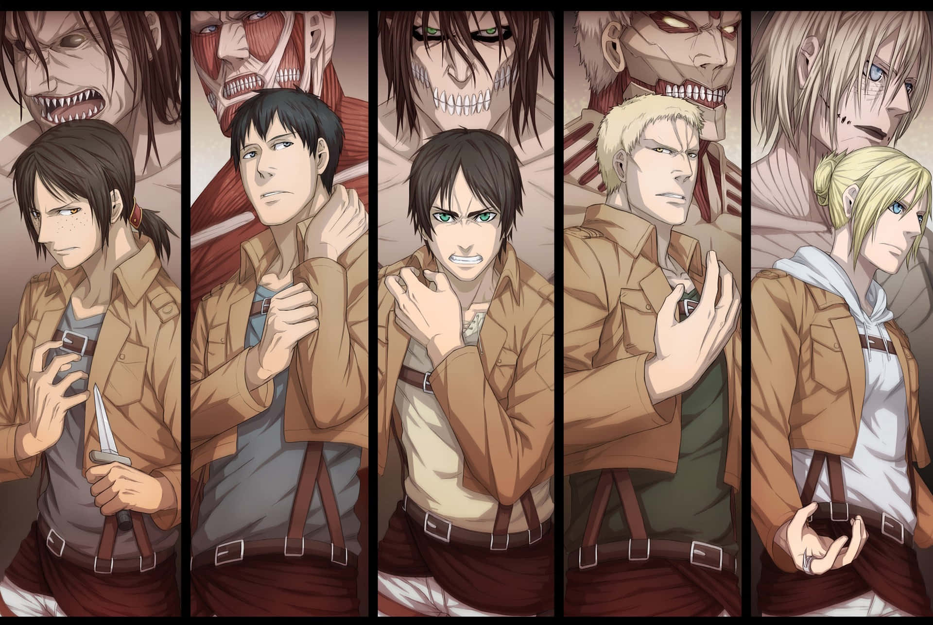 Attack On Titan Personage Montage Achtergrond